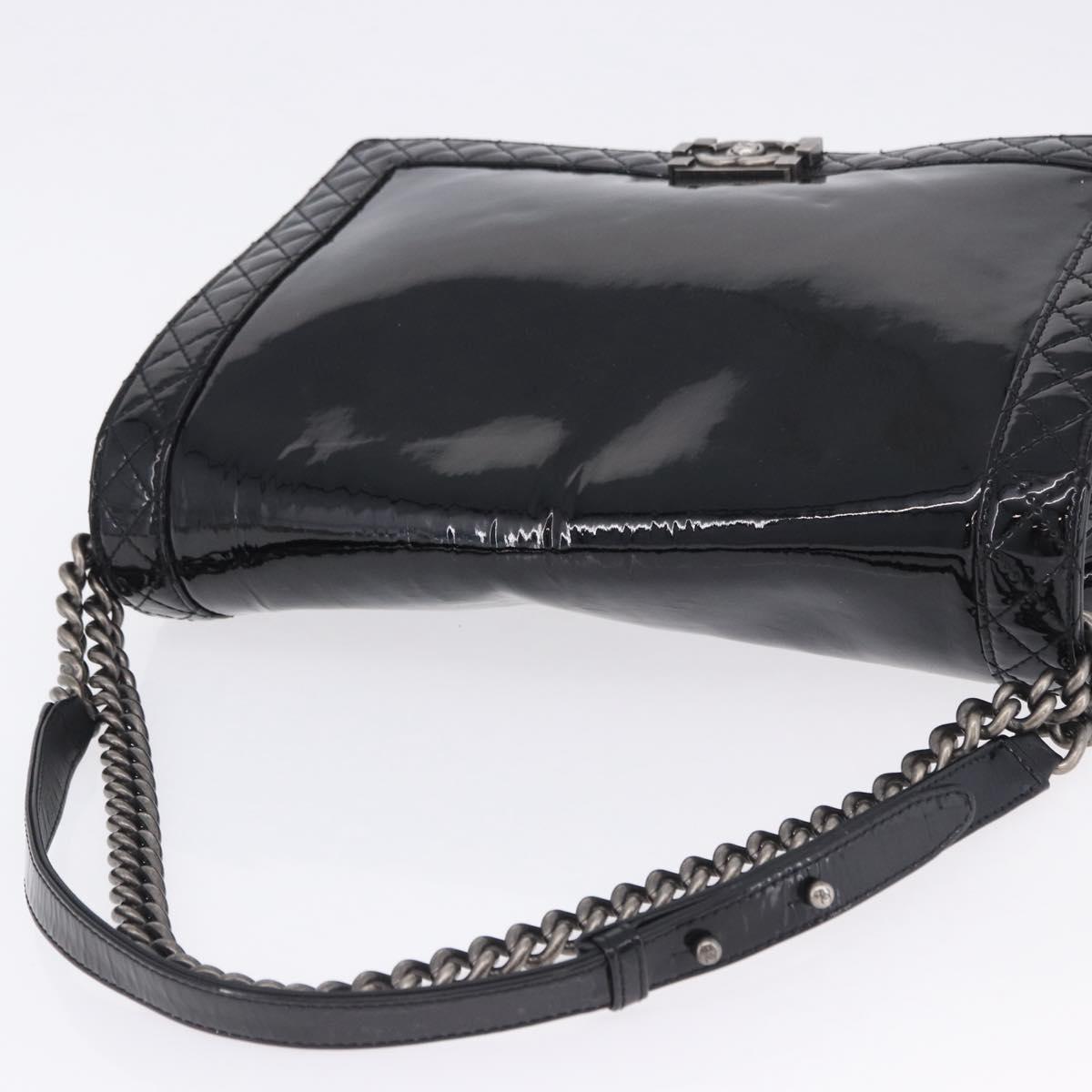 CHANEL Matelasse Boy Chanel Chain Bag Patent leather Black CC Auth ka5793V