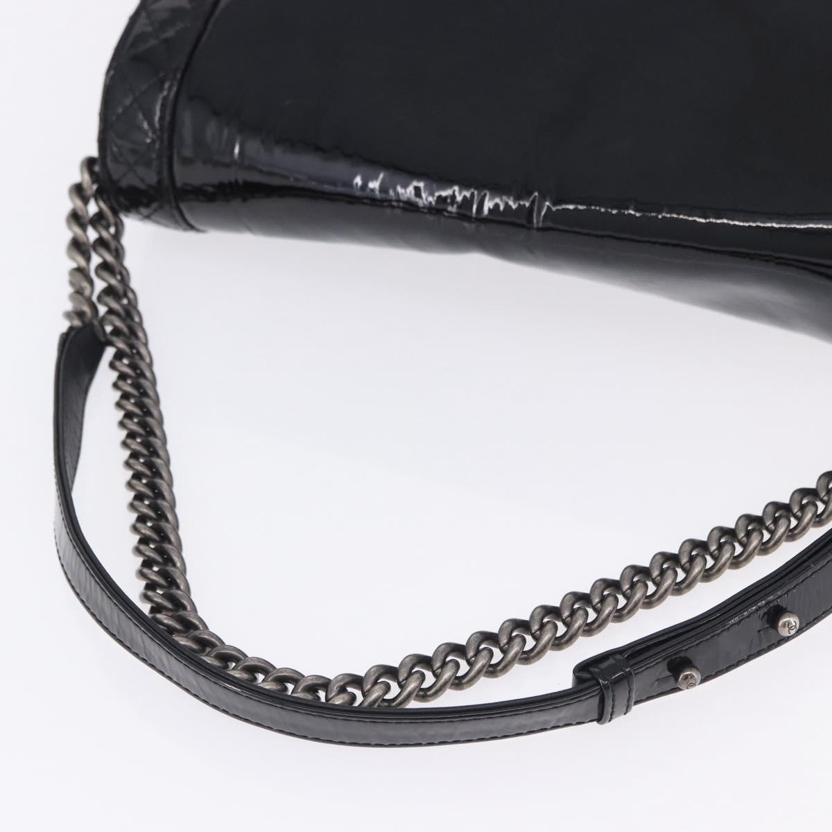 CHANEL Matelasse Boy Chanel Chain Bag Patent leather Black CC Auth ka5793V