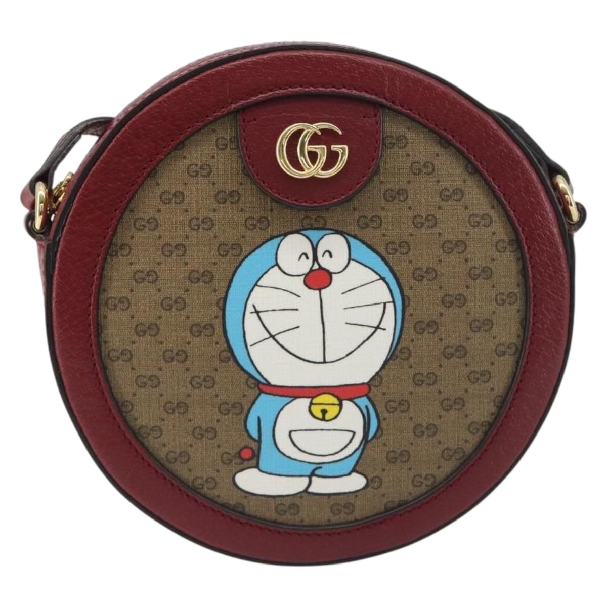 GUCCI Micro GG Supreme Doraemon Collaboration Bag PVC Beige 625216 Auth ka5794M