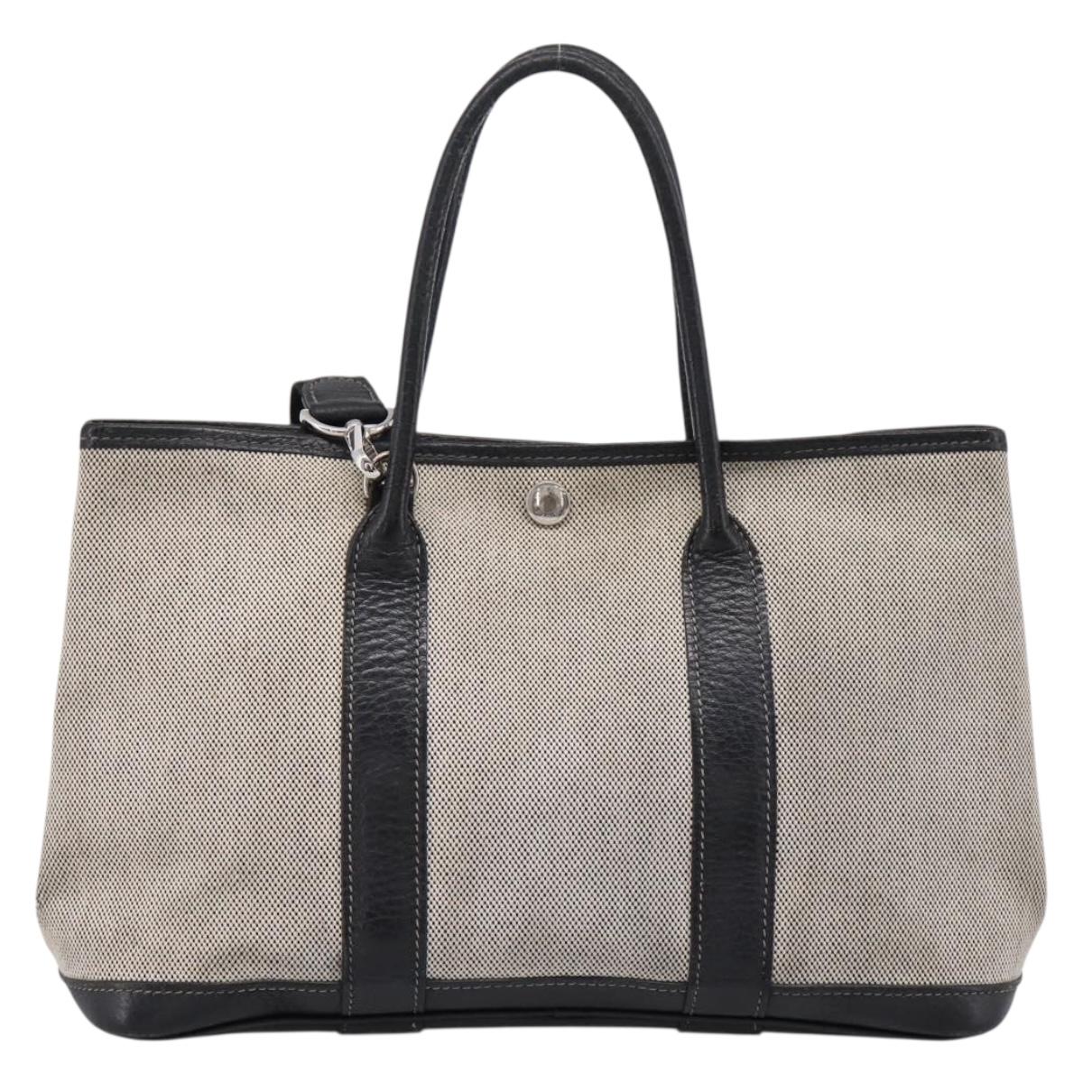 HERMES Garden Party PM Hand Bag Canvas 2way Gray Silver Auth ka5795