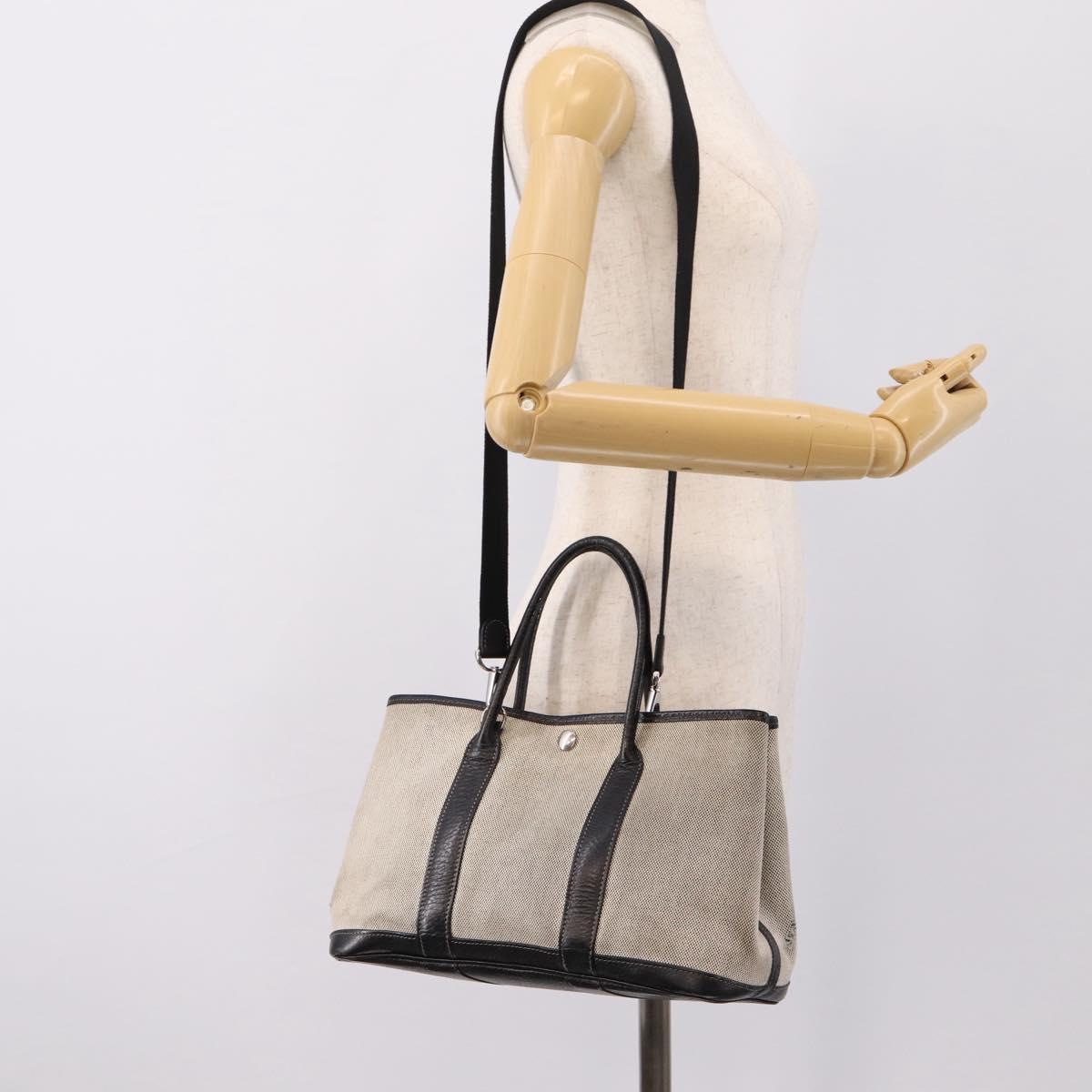 HERMES Garden Party PM Hand Bag Canvas 2way Gray Silver Auth ka5795