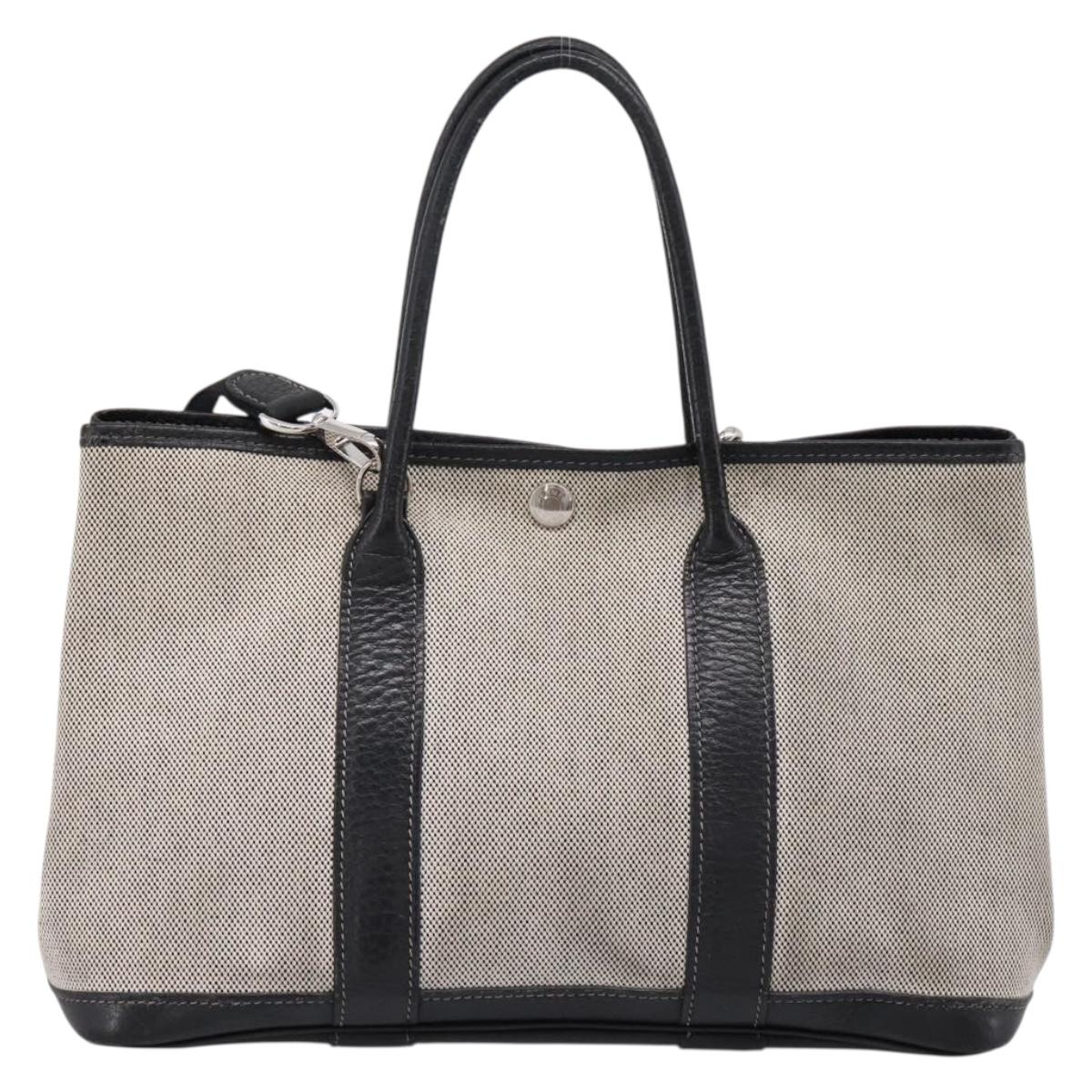 HERMES Garden Party PM Hand Bag Canvas 2way Gray Silver Auth ka5795