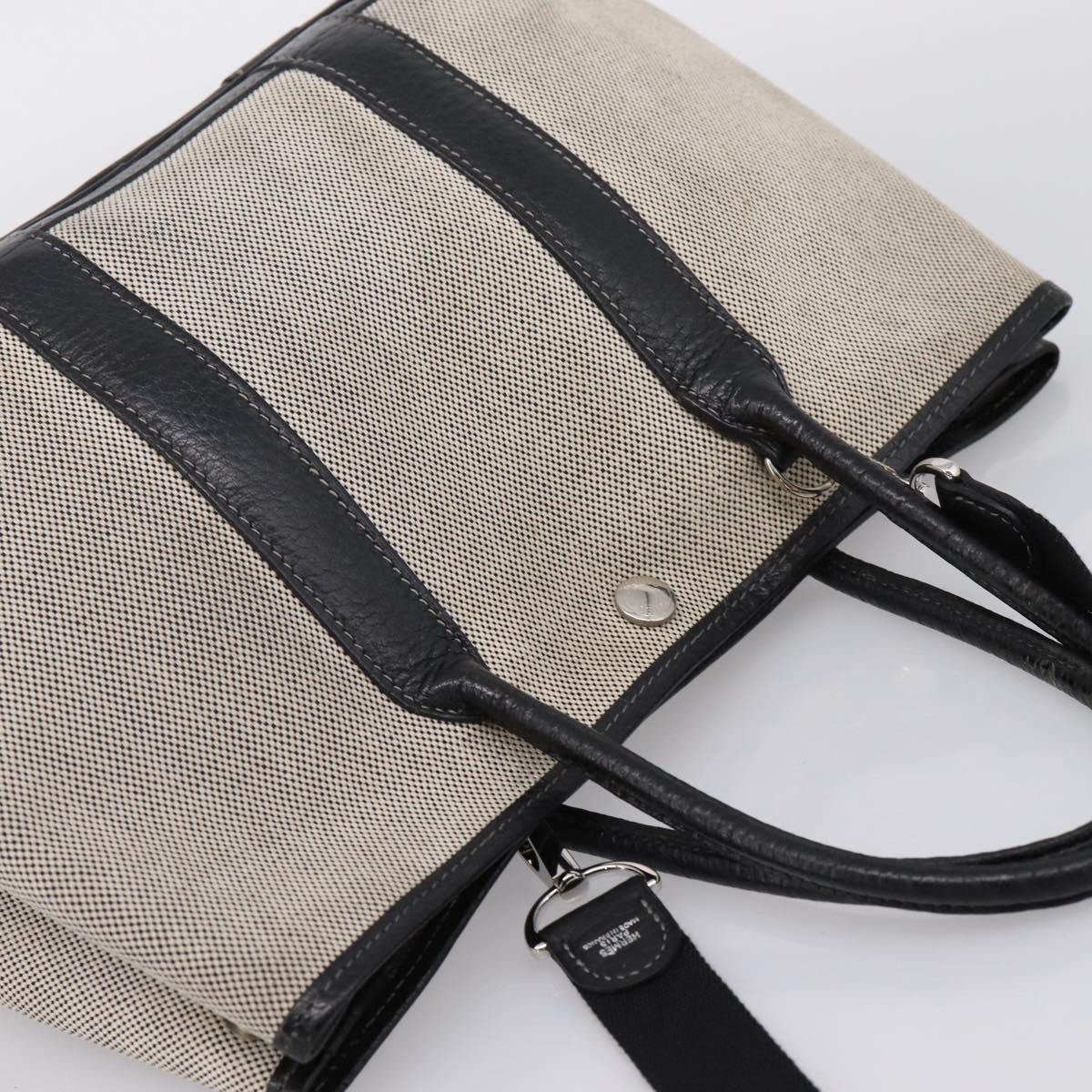 HERMES Garden Party PM Hand Bag Canvas 2way Gray Silver Auth ka5795
