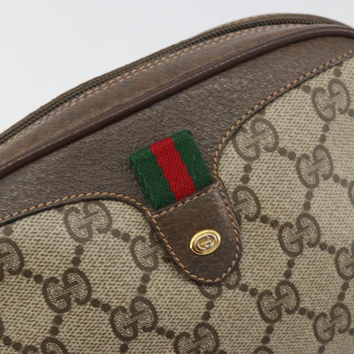GUCCI GG Supreme Web Sherry Line Bag PVC Beige Gold 156 02 066 Auth ka5796
