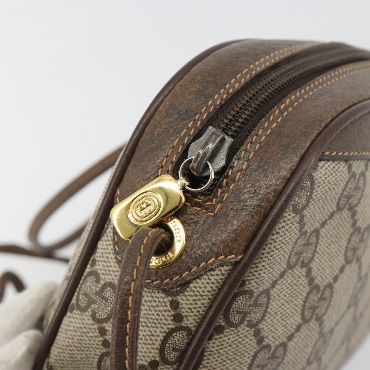 GUCCI GG Supreme Web Sherry Line Bag PVC Beige Gold 156 02 066 Auth ka5796