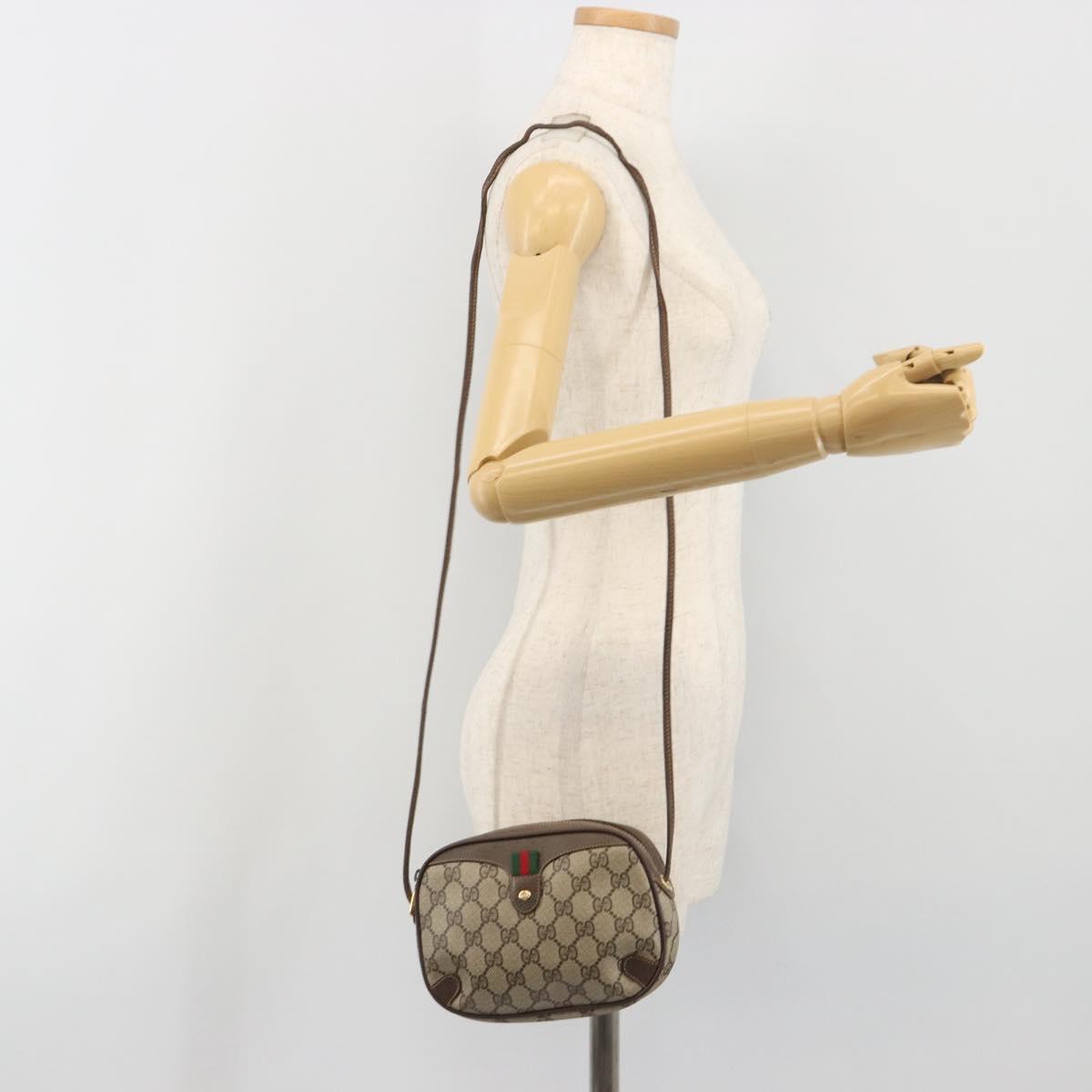 GUCCI GG Supreme Web Sherry Line Bag PVC Beige Gold 156 02 066 Auth ka5796