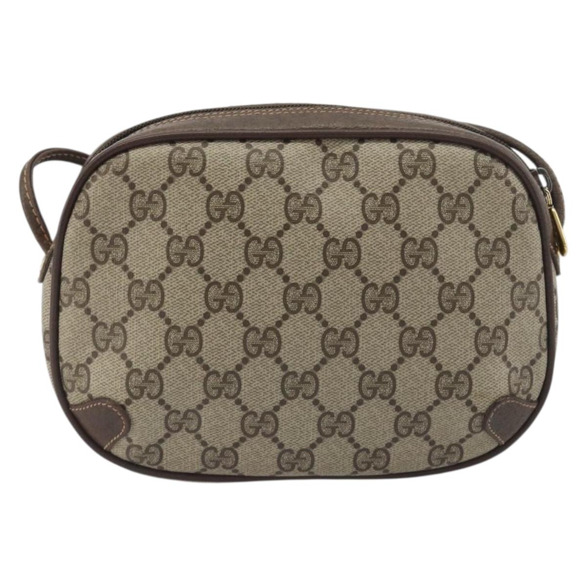 GUCCI GG Supreme Web Sherry Line Bag PVC Beige Gold 156 02 066 Auth ka5796