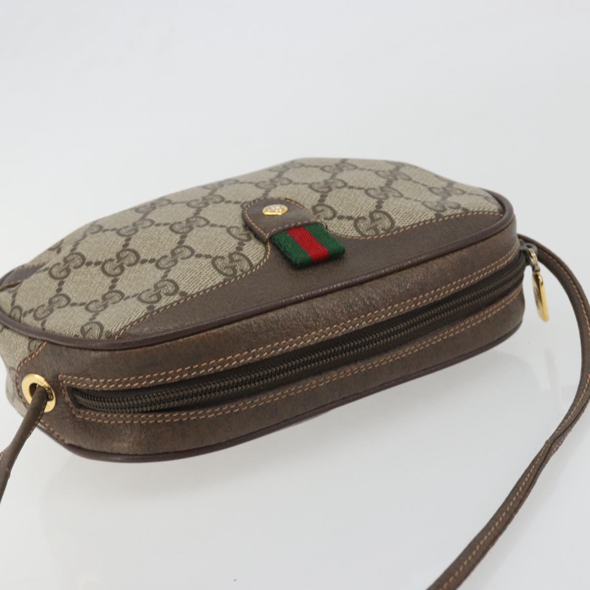 GUCCI GG Supreme Web Sherry Line Bag PVC Beige Gold 156 02 066 Auth ka5796