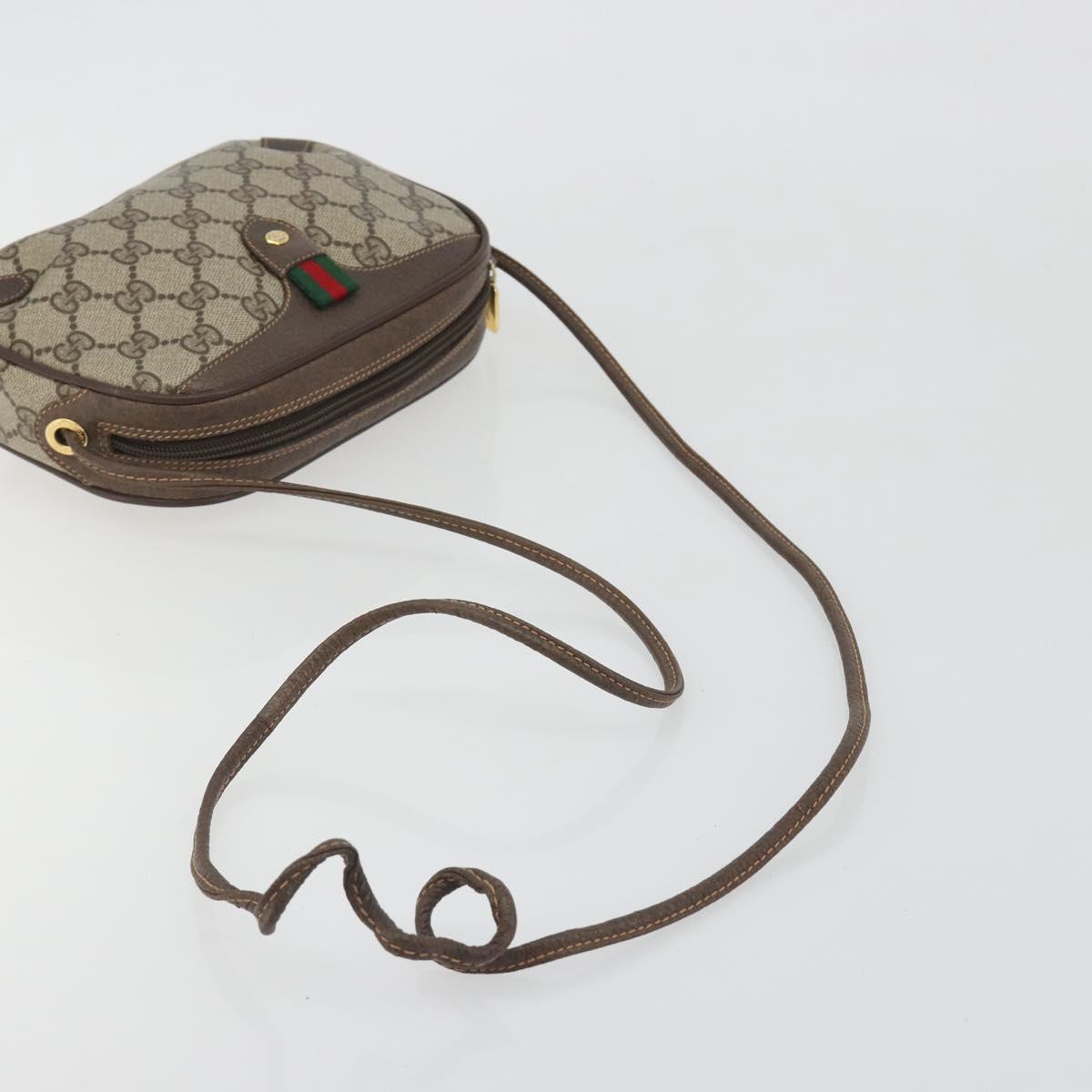 GUCCI GG Supreme Web Sherry Line Bag PVC Beige Gold 156 02 066 Auth ka5796