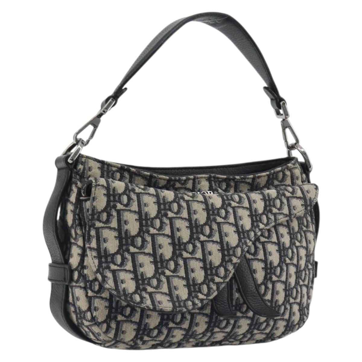 Christian Dior Trotter Canvas Saddle Oblique Jacquard Bag Navy Auth ka5797A