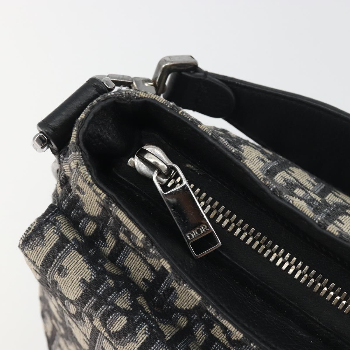 Christian Dior Trotter Canvas Saddle Oblique Jacquard Bag Navy Auth ka5797A