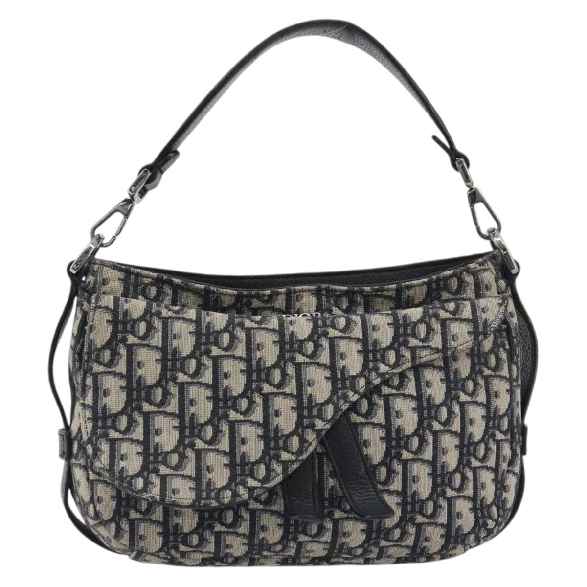 Christian Dior Trotter Canvas Saddle Oblique Jacquard Bag Navy Auth ka5797A