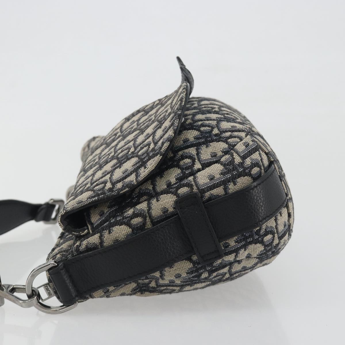 Christian Dior Trotter Canvas Saddle Oblique Jacquard Bag Navy Auth ka5797A