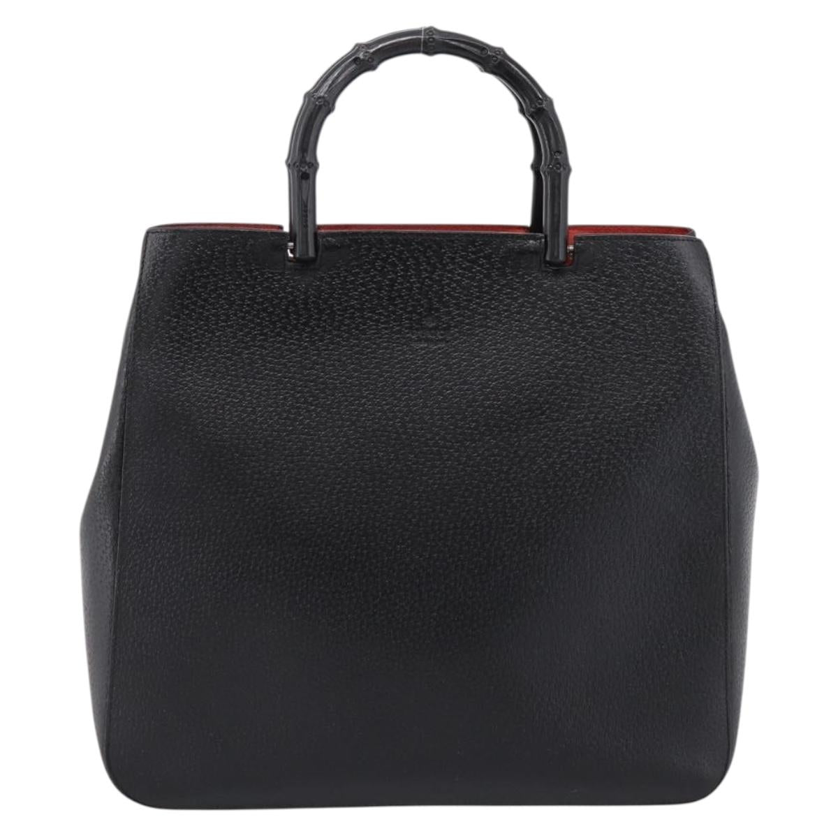 GUCCI Bamboo Hand Bag Leather Black Gold 002 1060 Auth ka5801