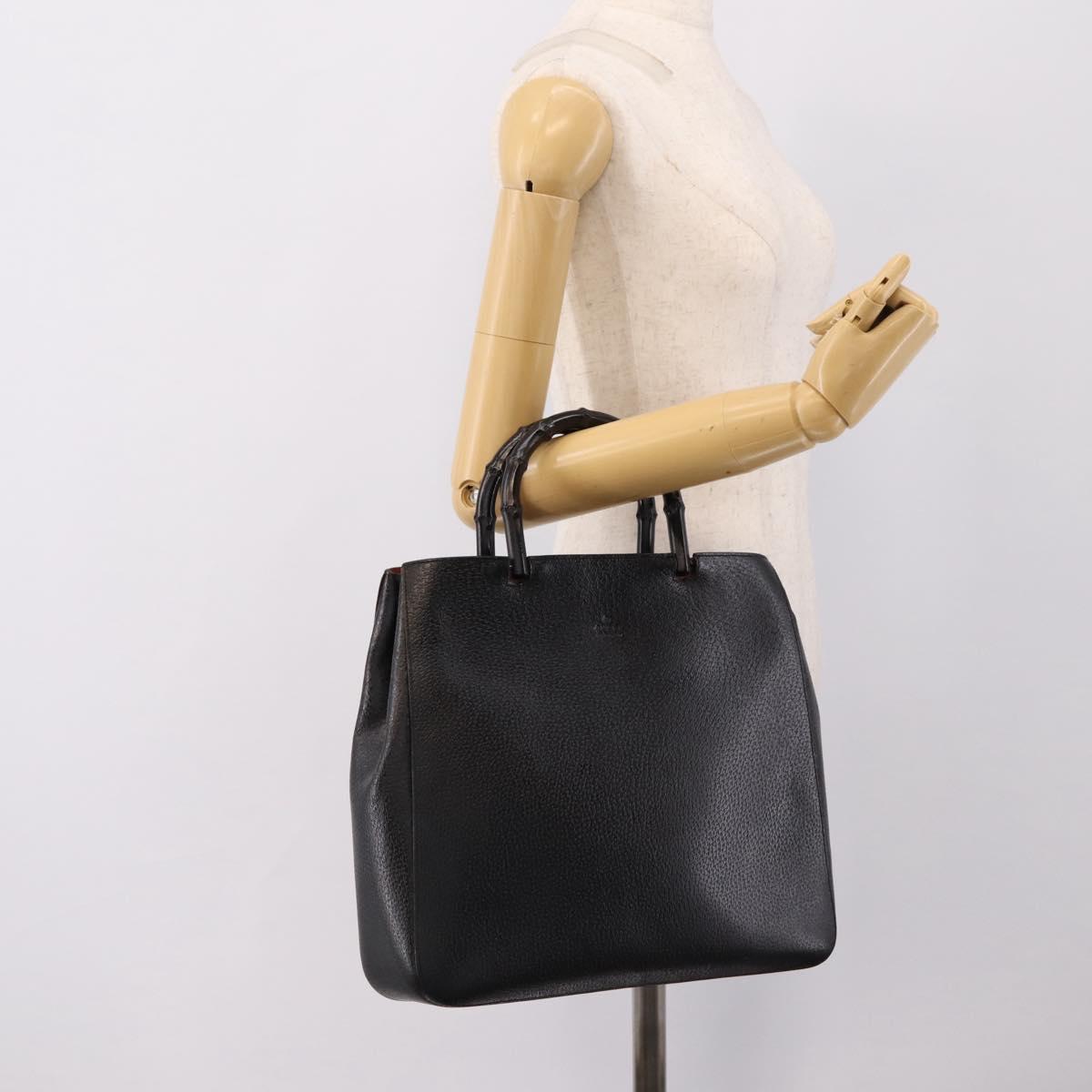 GUCCI Bamboo Hand Bag Leather Black Gold 002 1060 Auth ka5801
