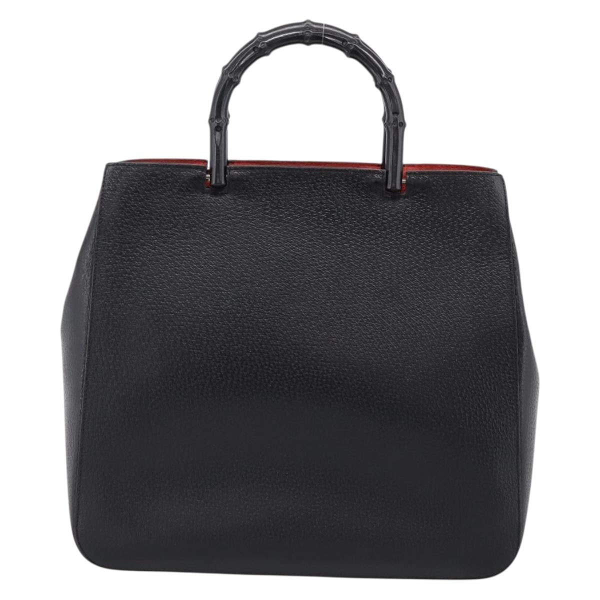 GUCCI Bamboo Hand Bag Leather Black Gold 002 1060 Auth ka5801