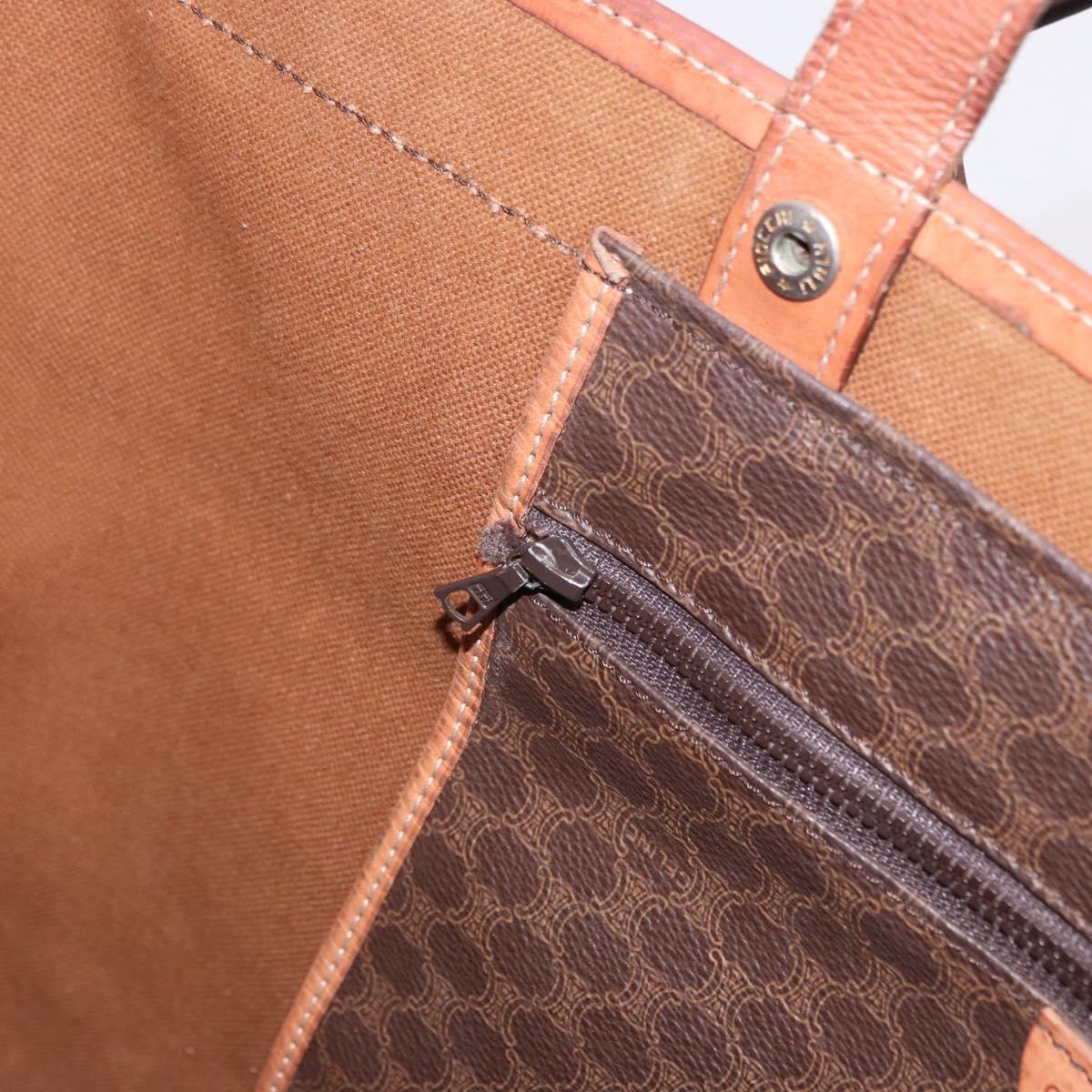 CELINE Macadam Canvas Tote Bag PVC Leather Brown Gold Auth ka5802
