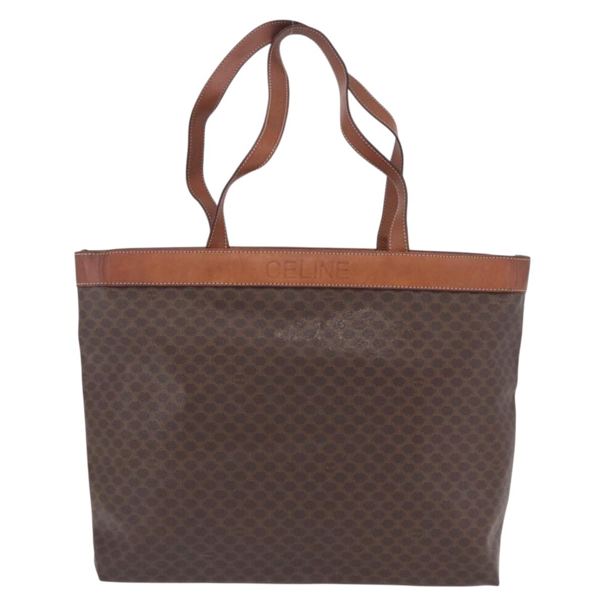 CELINE Macadam Canvas Tote Bag PVC Leather Brown Gold Auth ka5802
