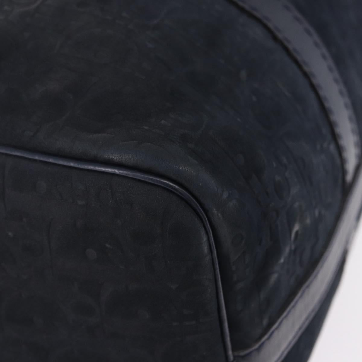 Christian Dior Trotter Canvas Boston Bag Suede Navy Silver Auth ka5806