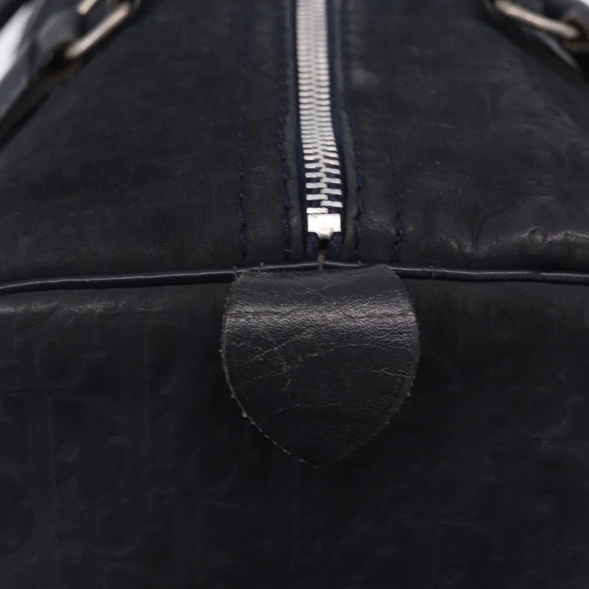 Christian Dior Trotter Canvas Boston Bag Suede Navy Silver Auth ka5806