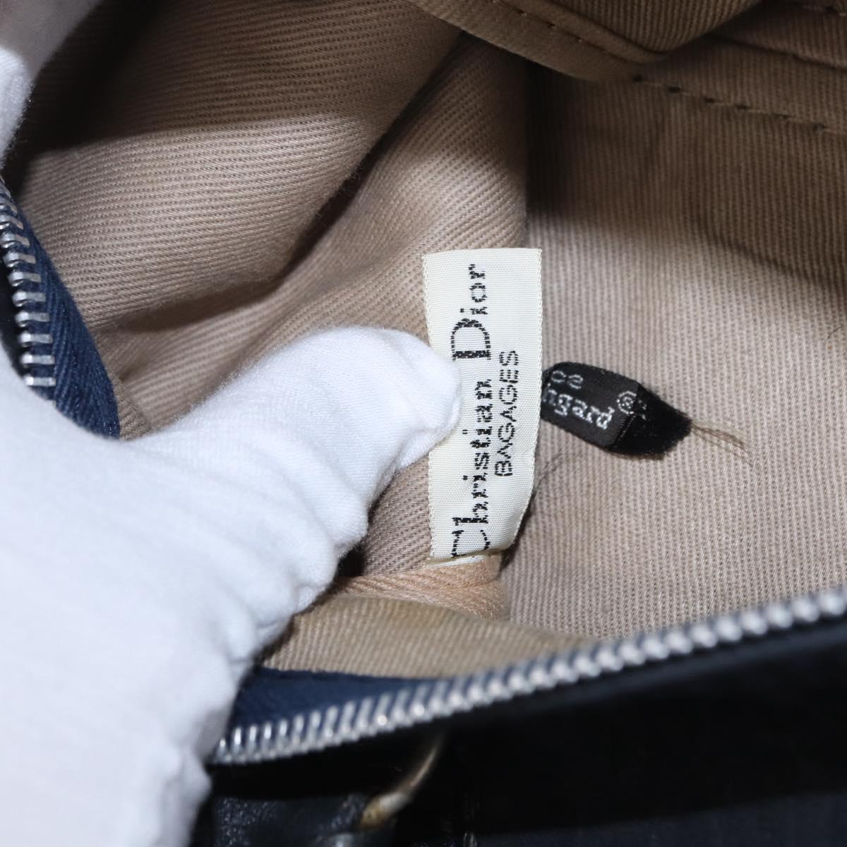 Christian Dior Trotter Canvas Boston Bag Suede Navy Silver Auth ka5806