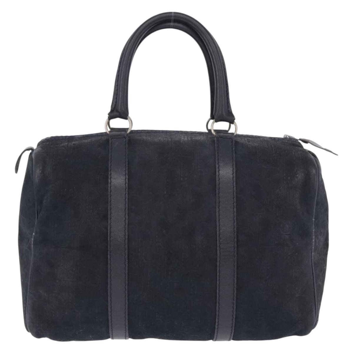 Christian Dior Trotter Canvas Boston Bag Suede Navy Silver Auth ka5806
