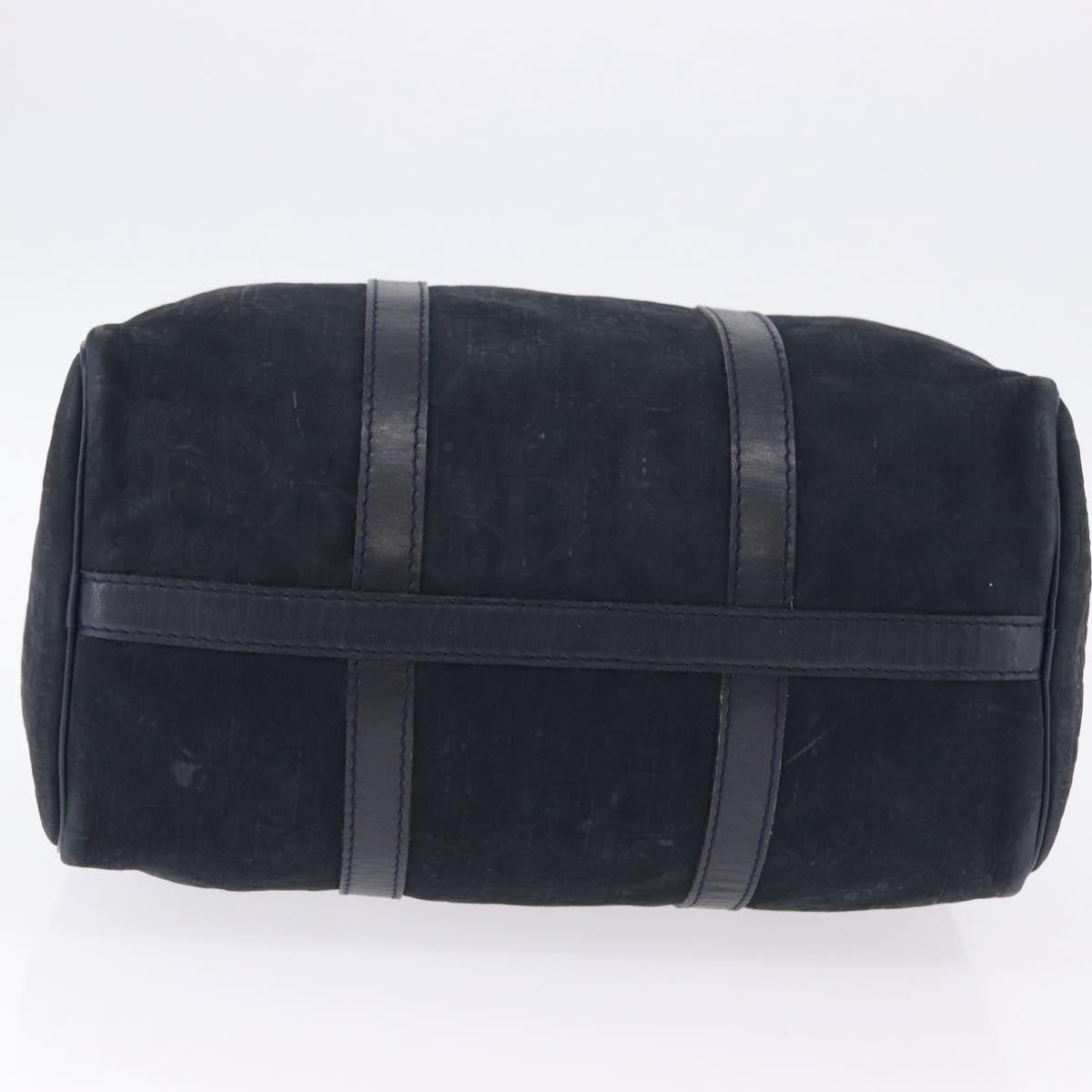Christian Dior Trotter Canvas Boston Bag Suede Navy Silver Auth ka5806