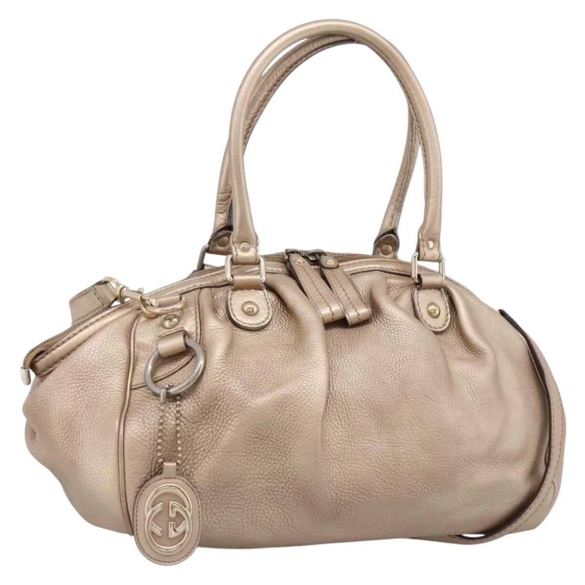 GUCCI Hand Bag Leather 2way Gold 223974 Auth ka5809