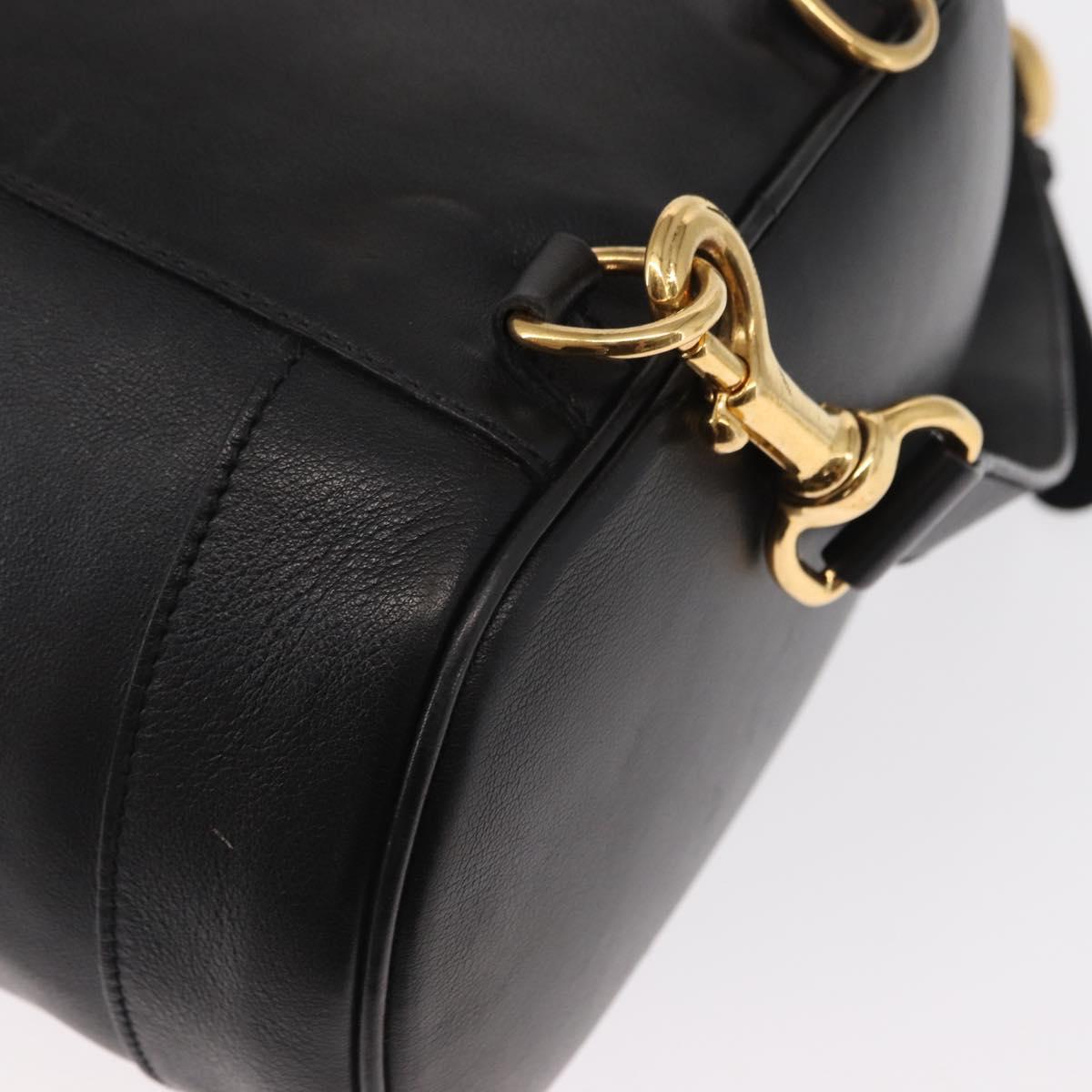 GUCCI Bamboo Body Bag Leather Black Gold 003 2113 0036 Auth ka581