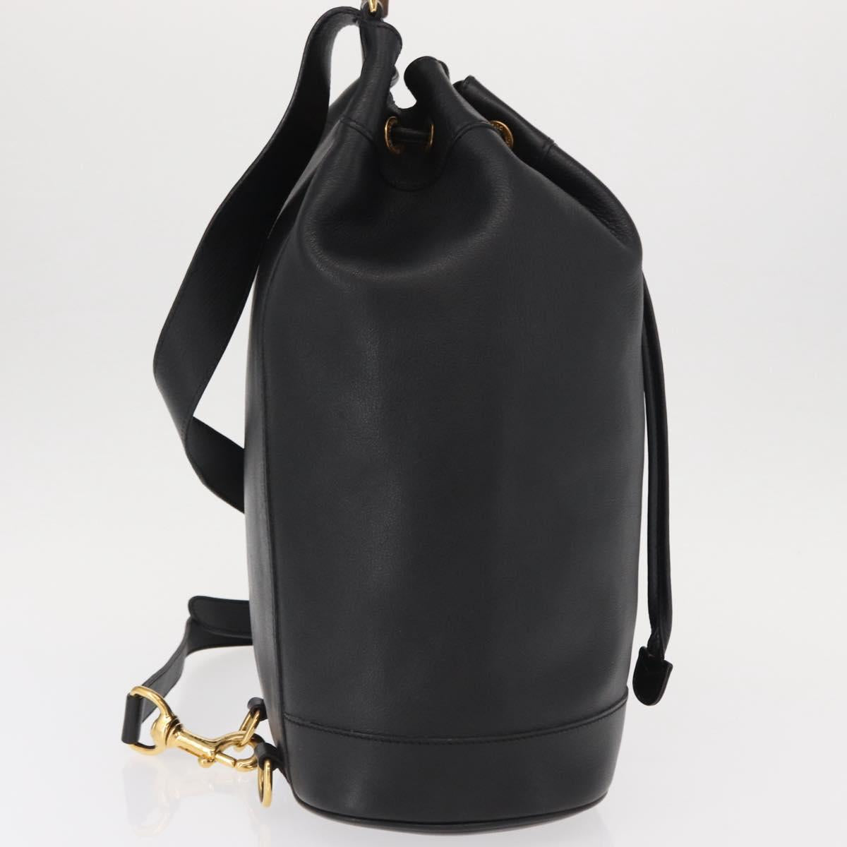 GUCCI Bamboo Body Bag Leather Black Gold 003 2113 0036 Auth ka581