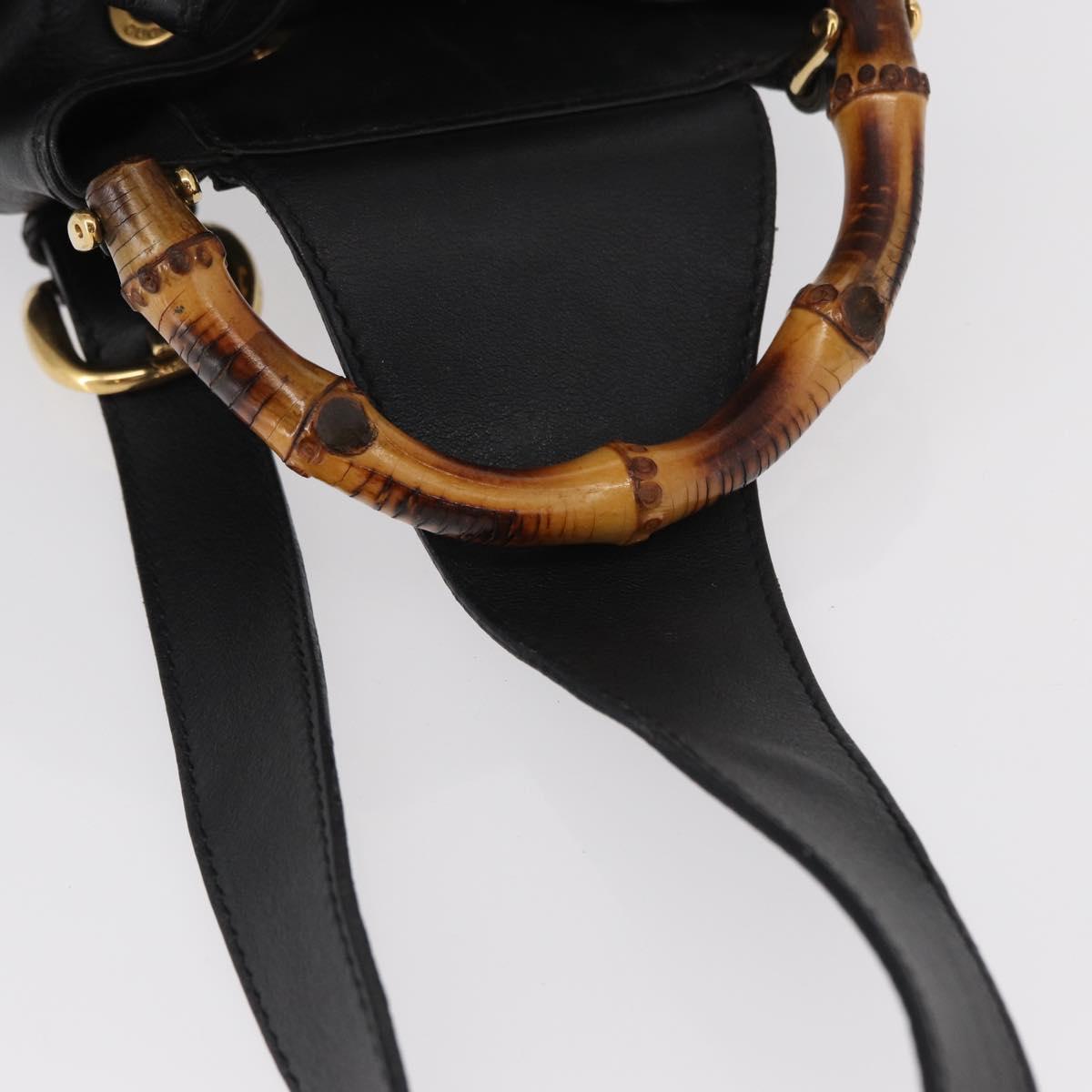 GUCCI Bamboo Body Bag Leather Black Gold 003 2113 0036 Auth ka581