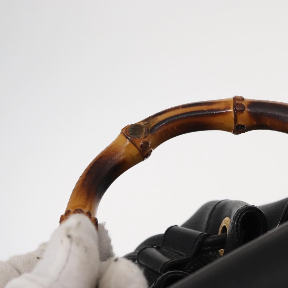 GUCCI Bamboo Body Bag Leather Black Gold 003 2113 0036 Auth ka581