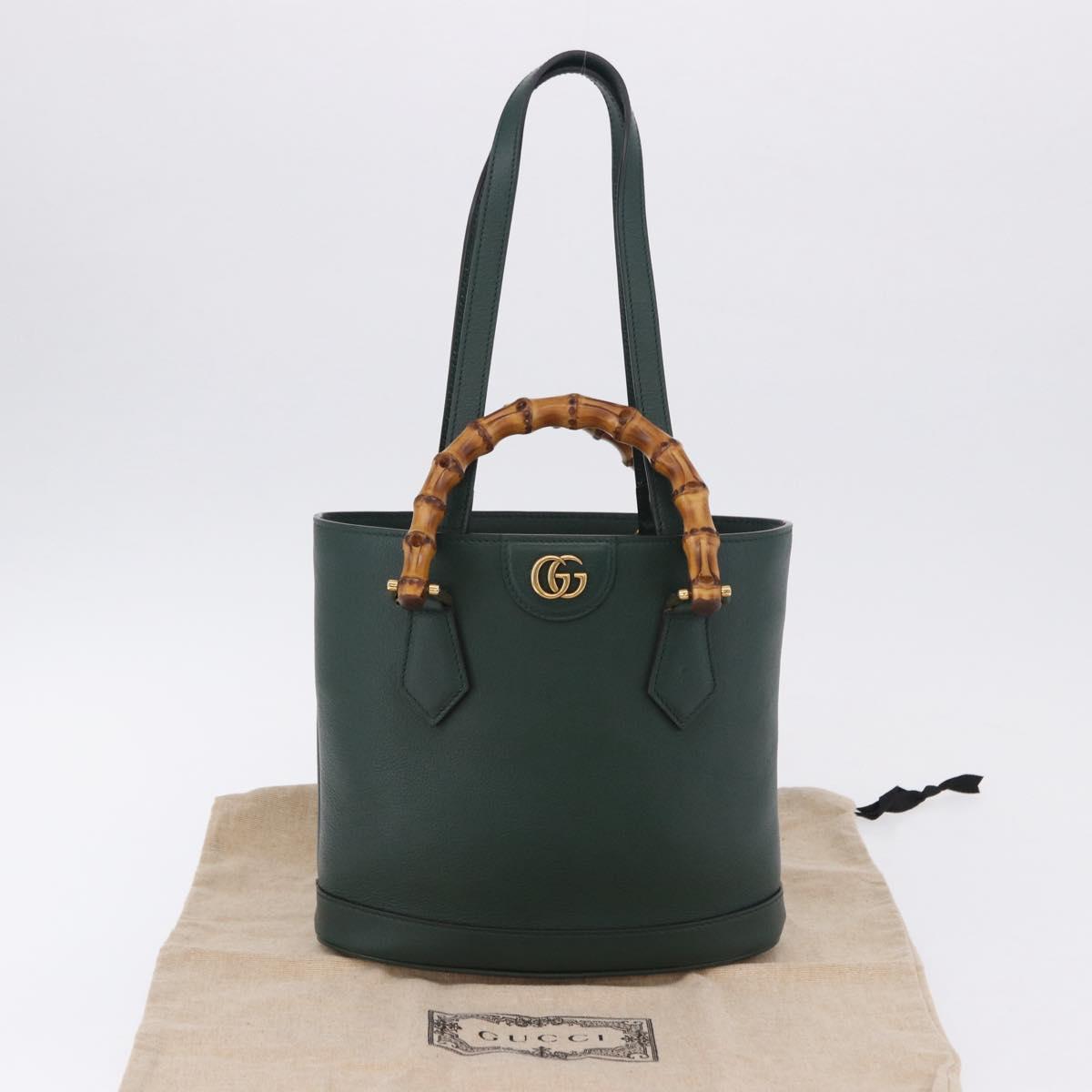 GUCCI Bamboo Diana Small Hand Bag Leather 2way Green Gold 750396 Auth ka5810M