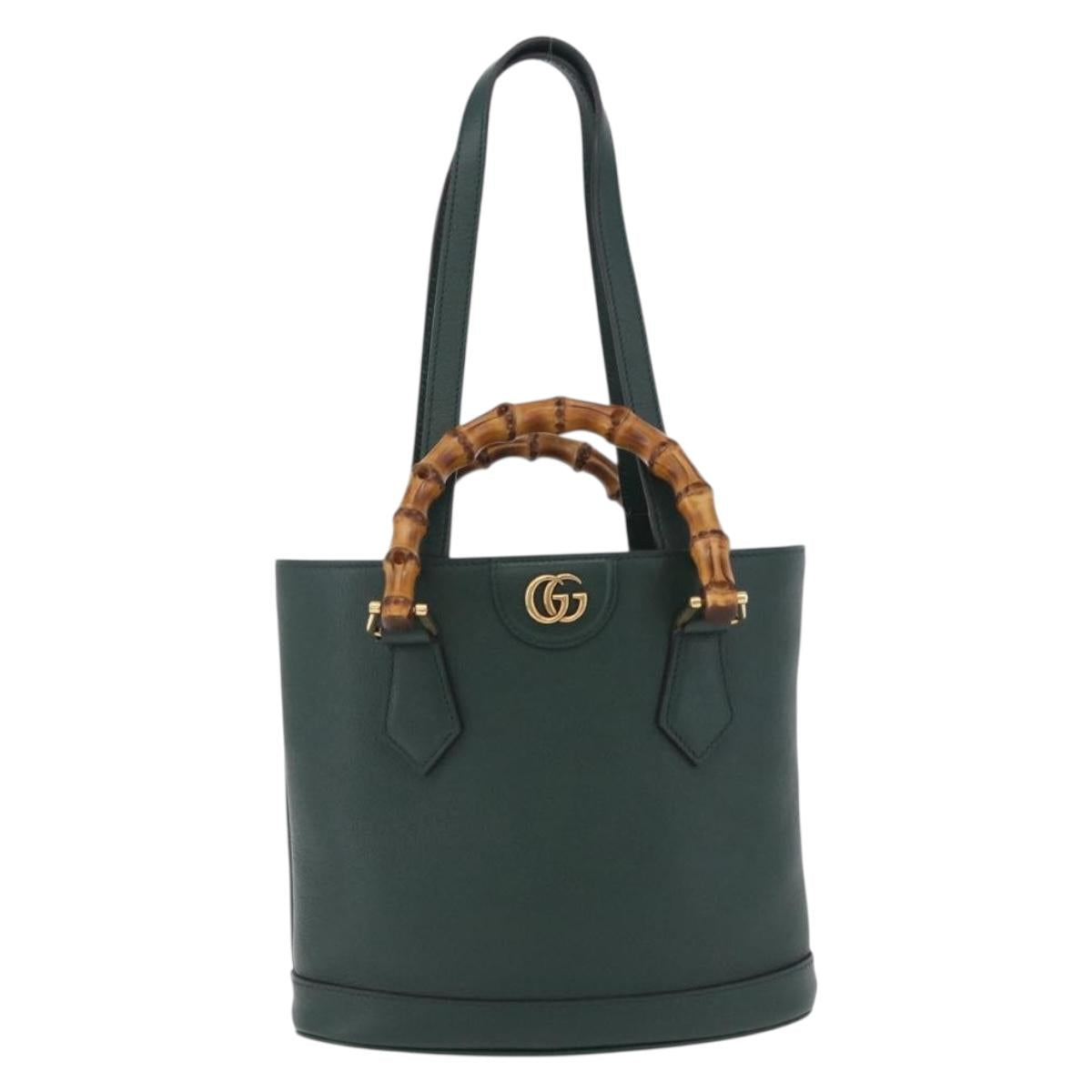 GUCCI Bamboo Diana Small Hand Bag Leather 2way Green Gold 750396 Auth ka5810M