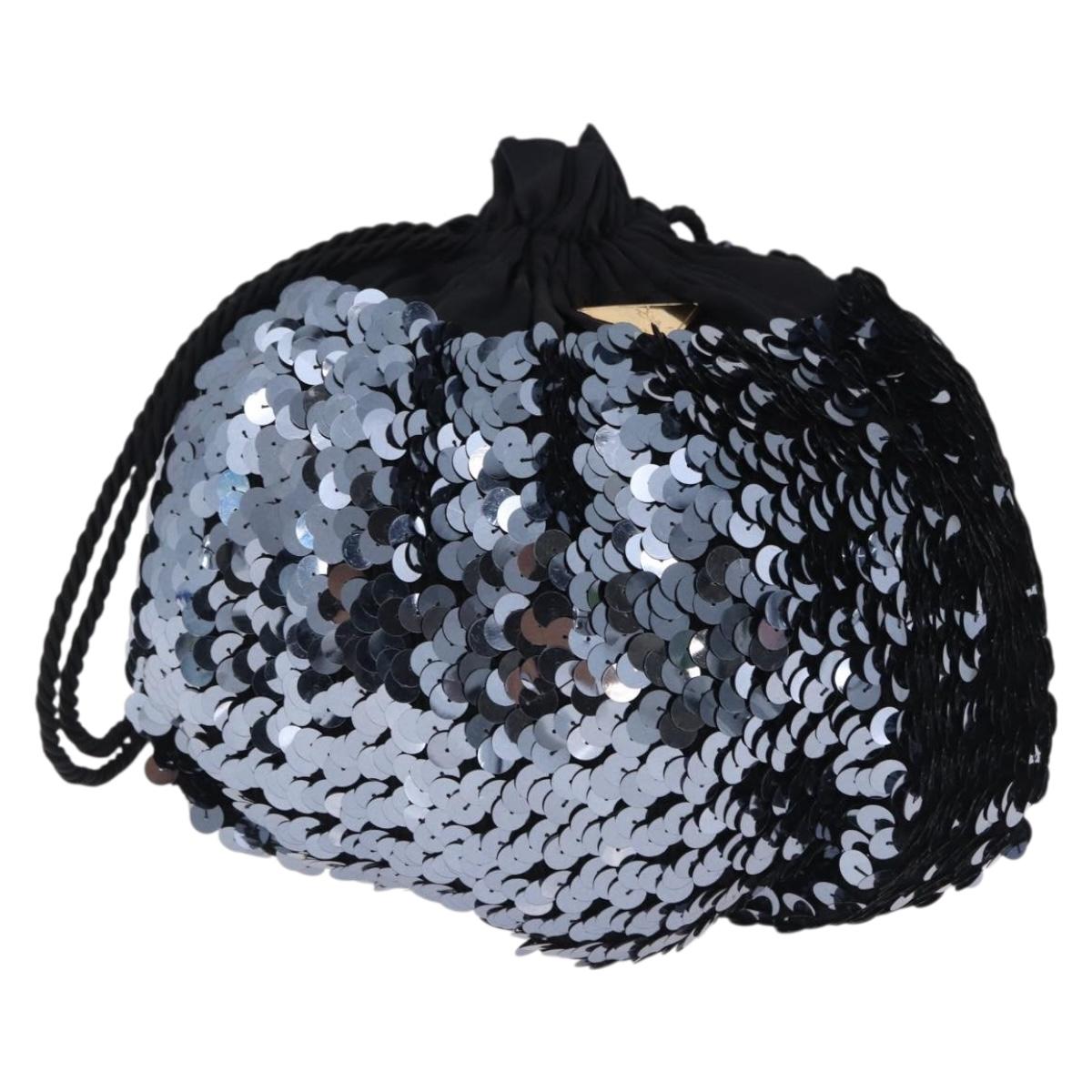 SAINT LAURENT Purse Shoulder Bag Sequin nylon Black Auth ka5811V