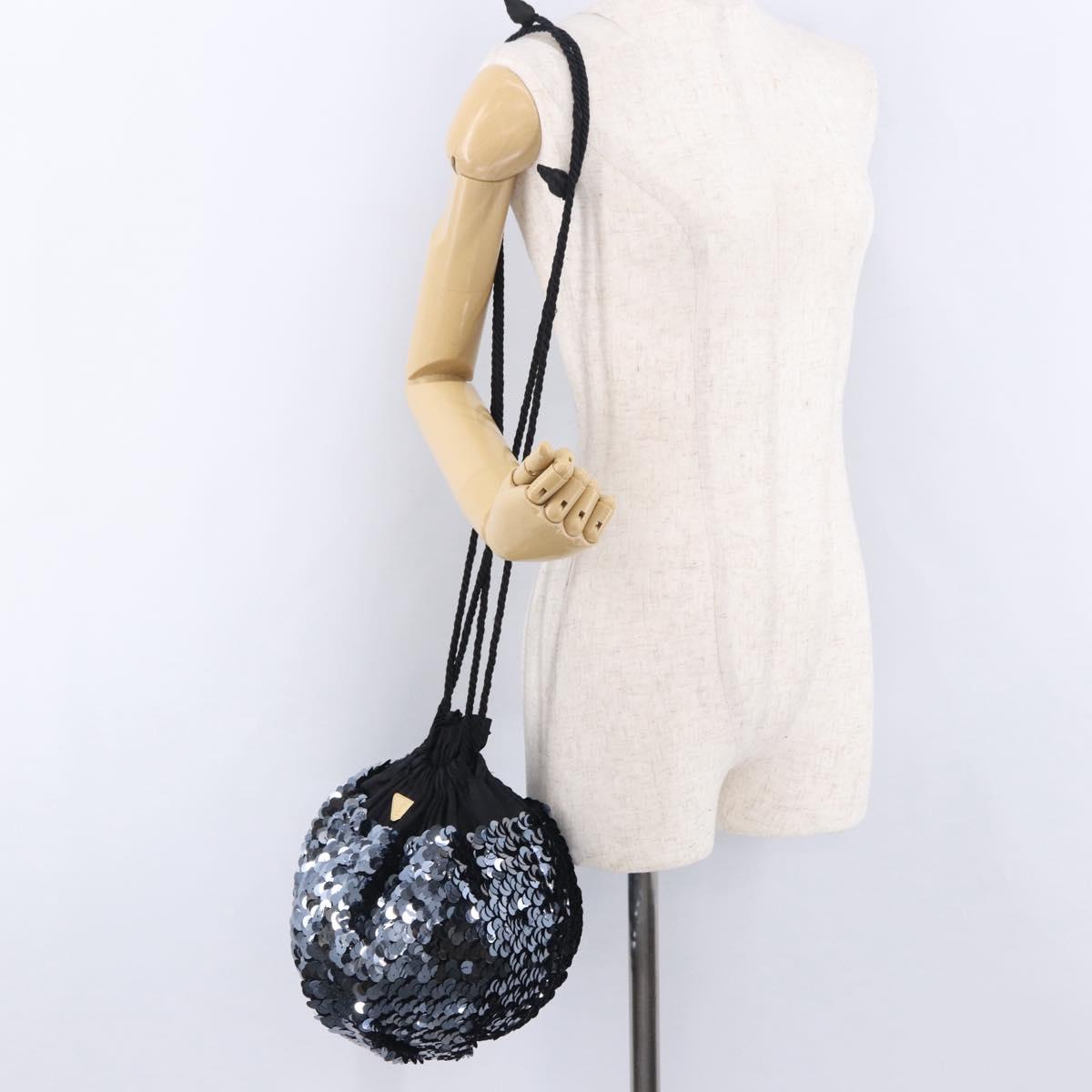 SAINT LAURENT Purse Shoulder Bag Sequin nylon Black Auth ka5811V
