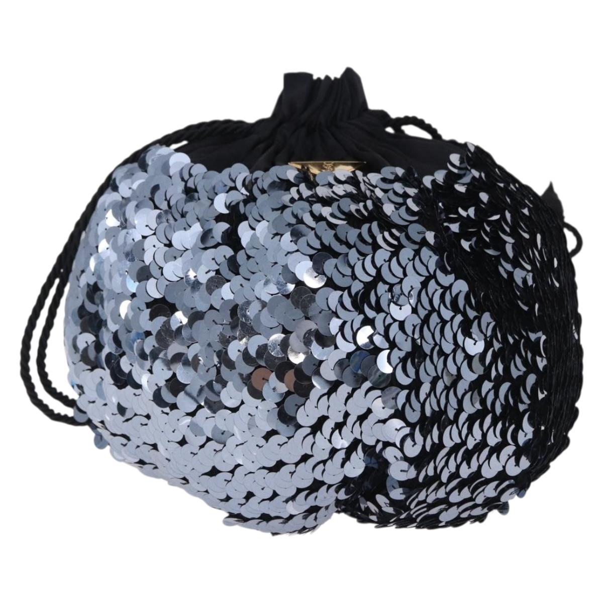 SAINT LAURENT Purse Shoulder Bag Sequin nylon Black Auth ka5811V