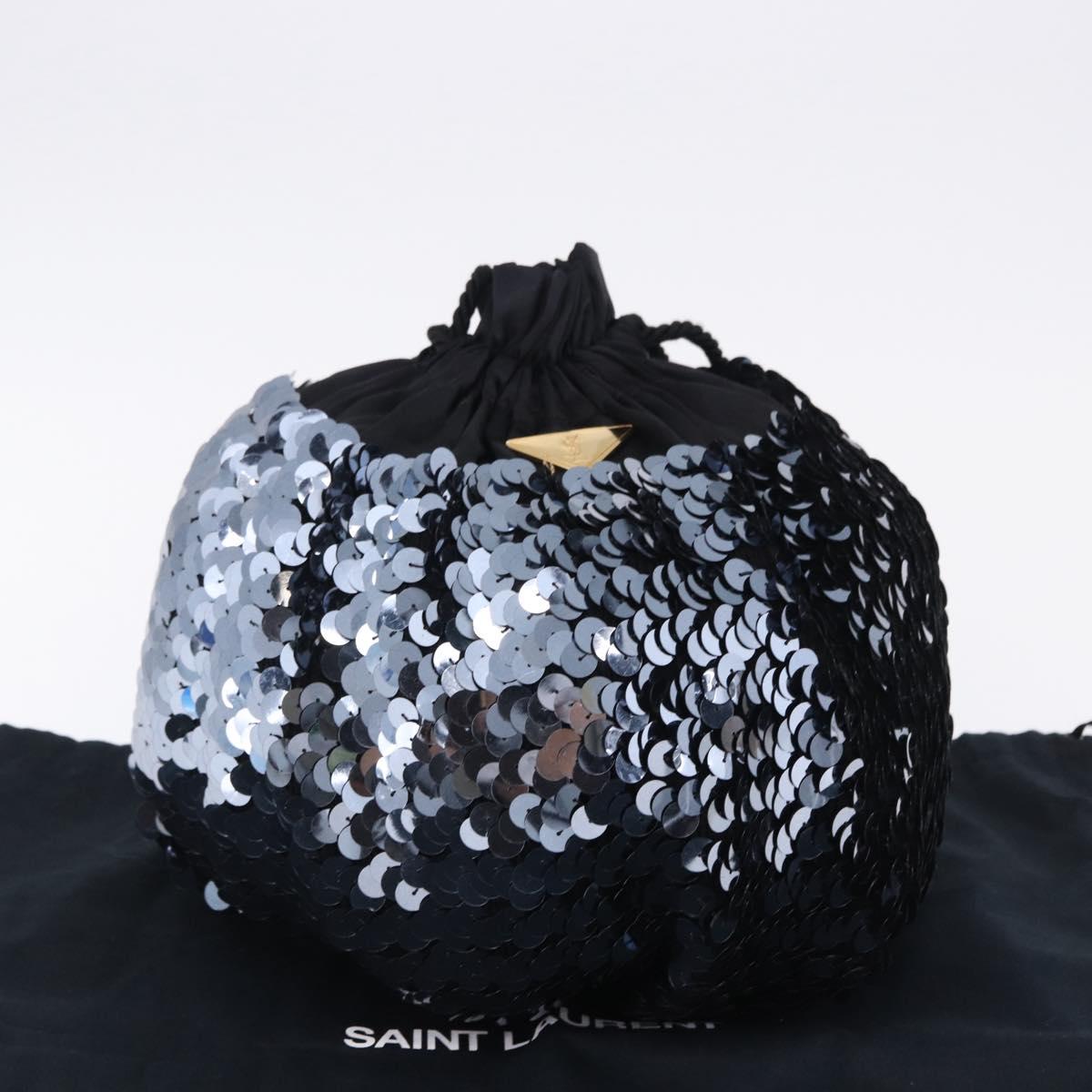 SAINT LAURENT Purse Shoulder Bag Sequin nylon Black Auth ka5811V