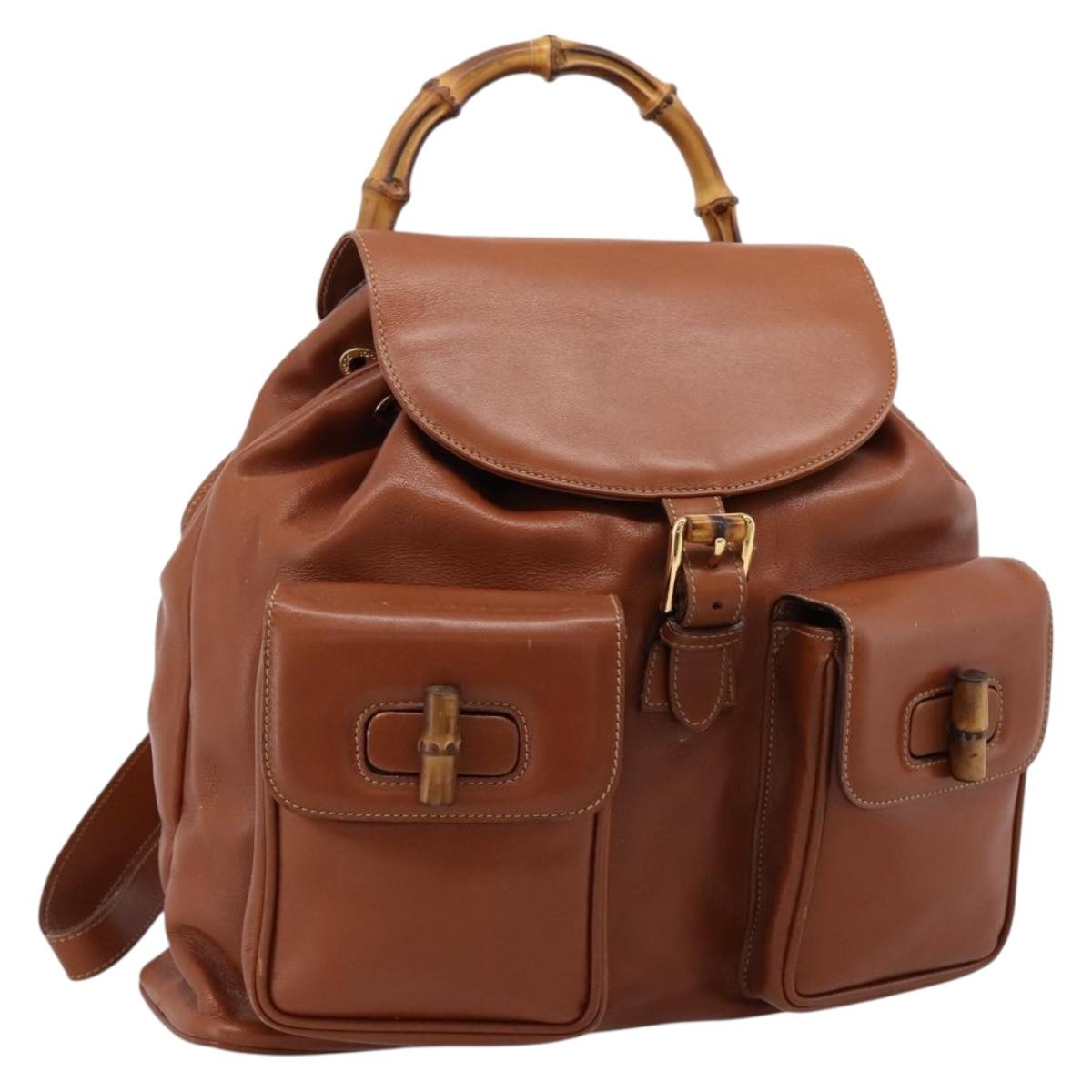 GUCCI Bamboo Backpack Leather Brown Gold 003 2058 0016 Auth ka5812