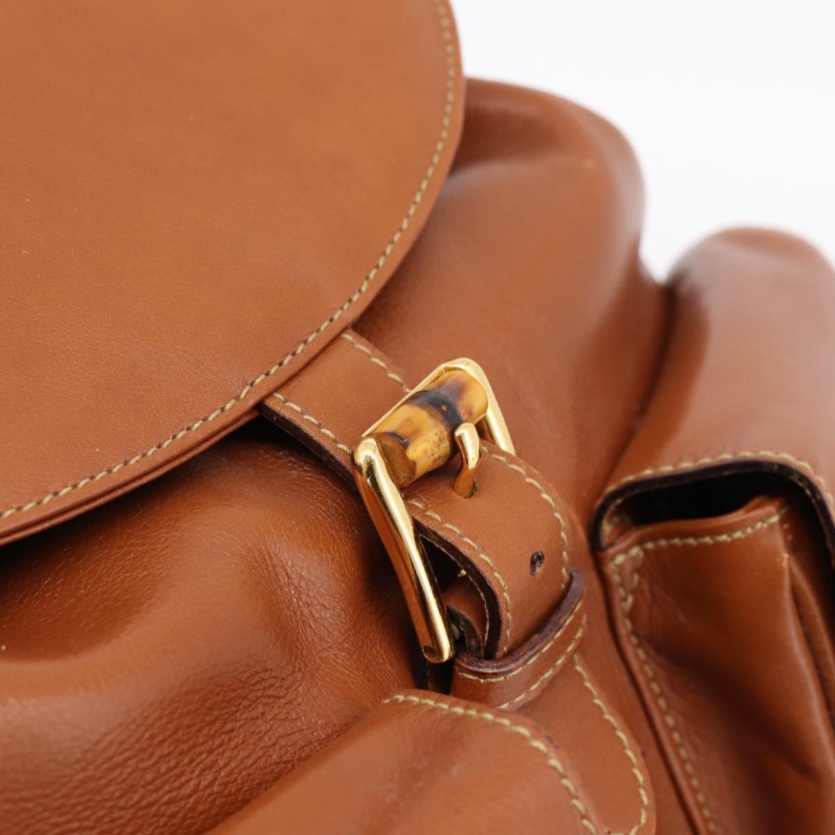 GUCCI Bamboo Backpack Leather Brown Gold 003 2058 0016 Auth ka5812