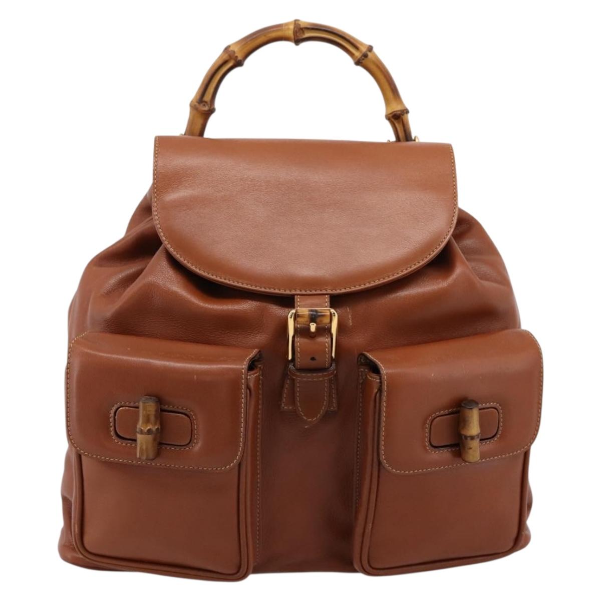 GUCCI Bamboo Backpack Leather Brown Gold 003 2058 0016 Auth ka5812