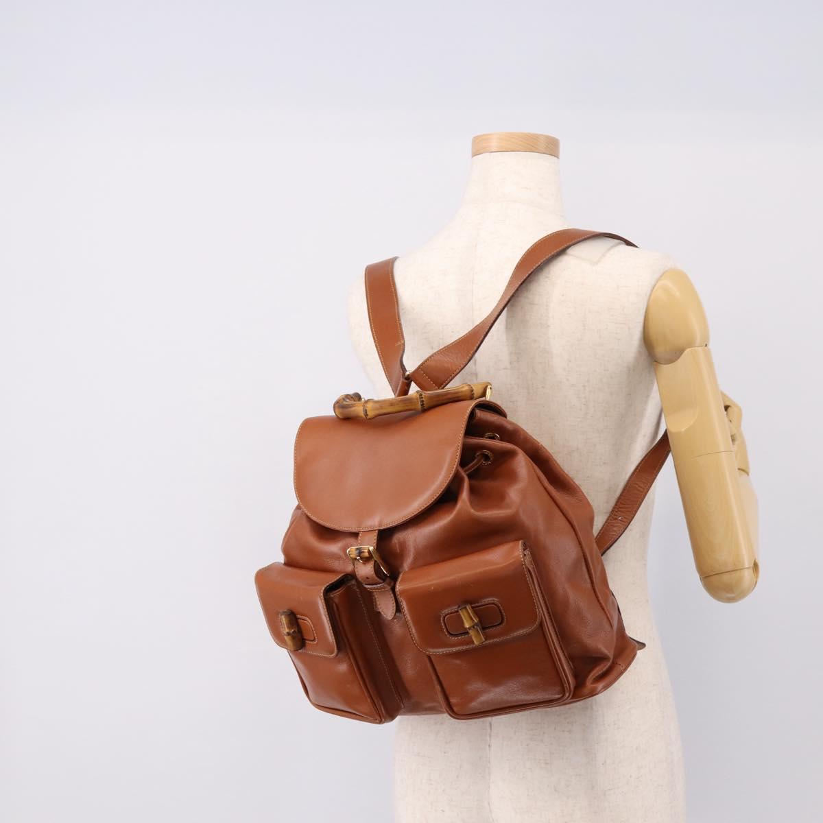 GUCCI Bamboo Backpack Leather Brown Gold 003 2058 0016 Auth ka5812