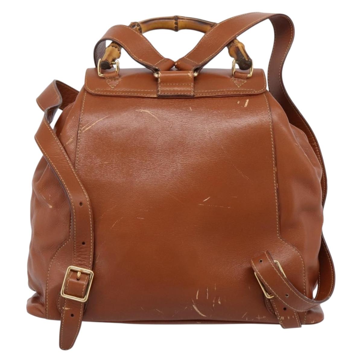 GUCCI Bamboo Backpack Leather Brown Gold 003 2058 0016 Auth ka5812