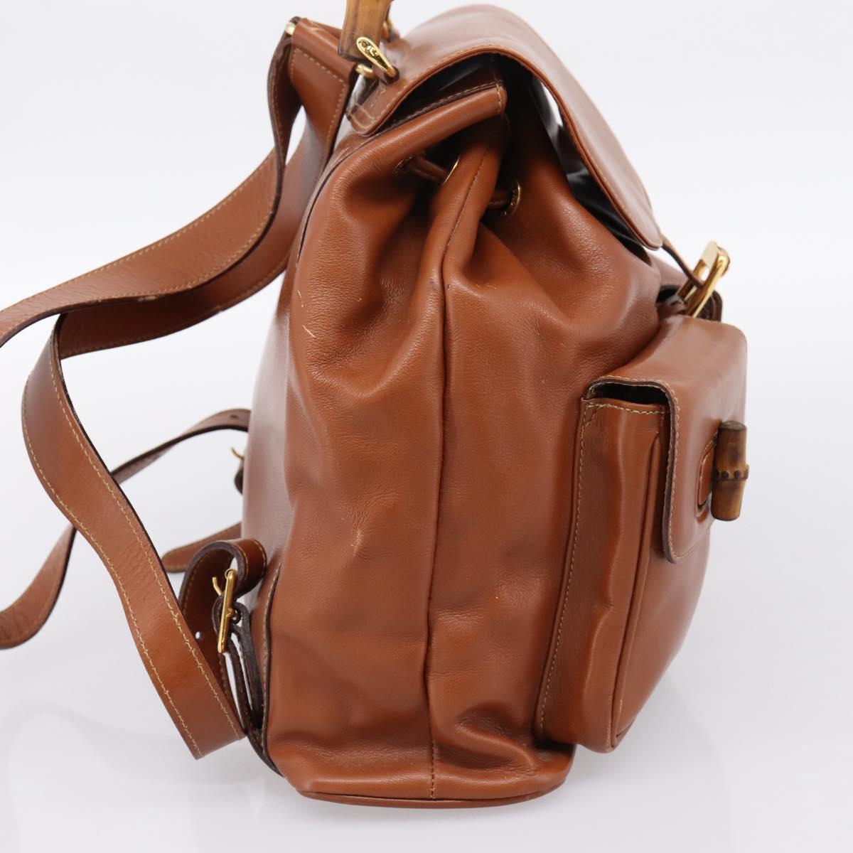 GUCCI Bamboo Backpack Leather Brown Gold 003 2058 0016 Auth ka5812