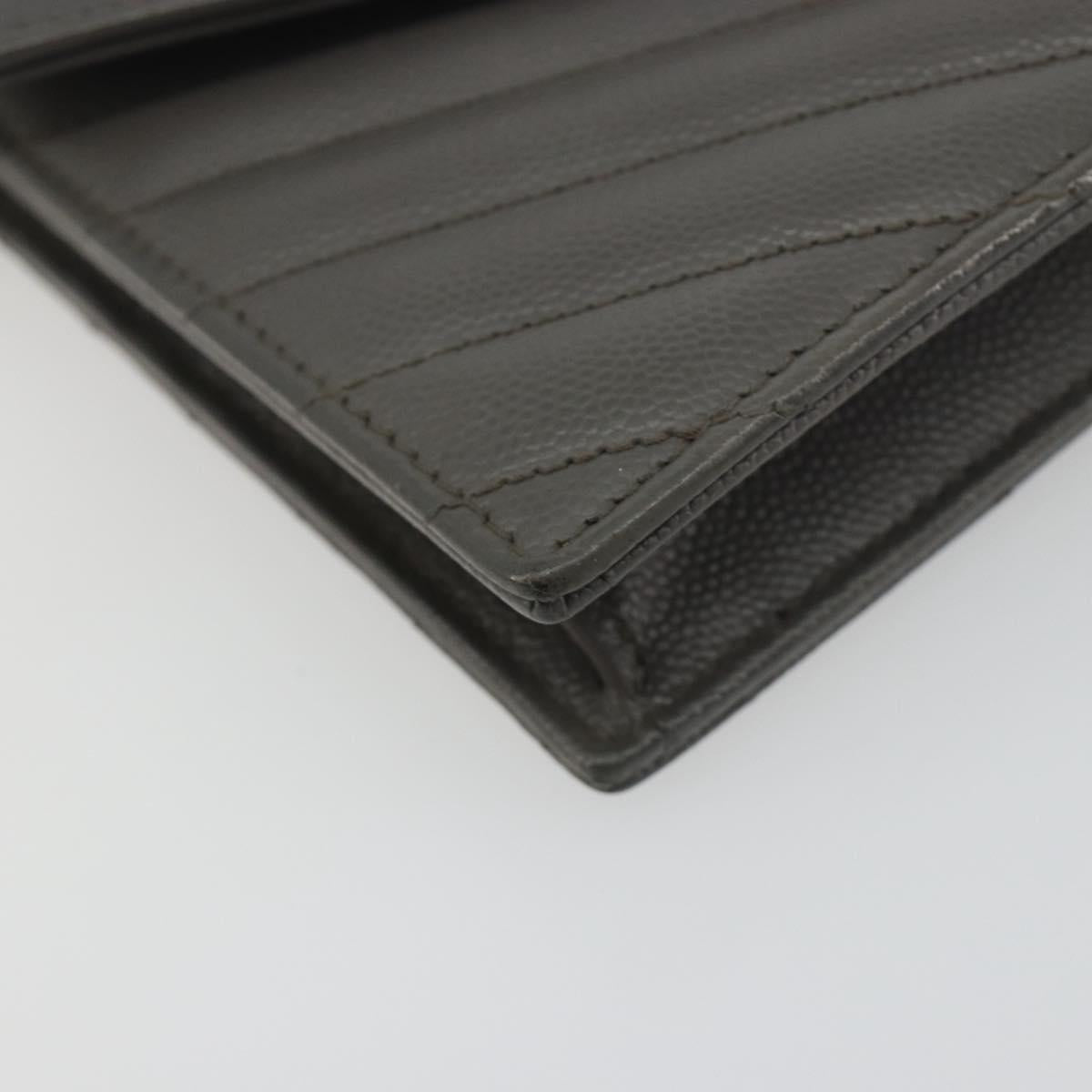 SAINT LAURENT Cassandra Chain Shoulder Wallet Leather Gray Silver Auth ka5813V