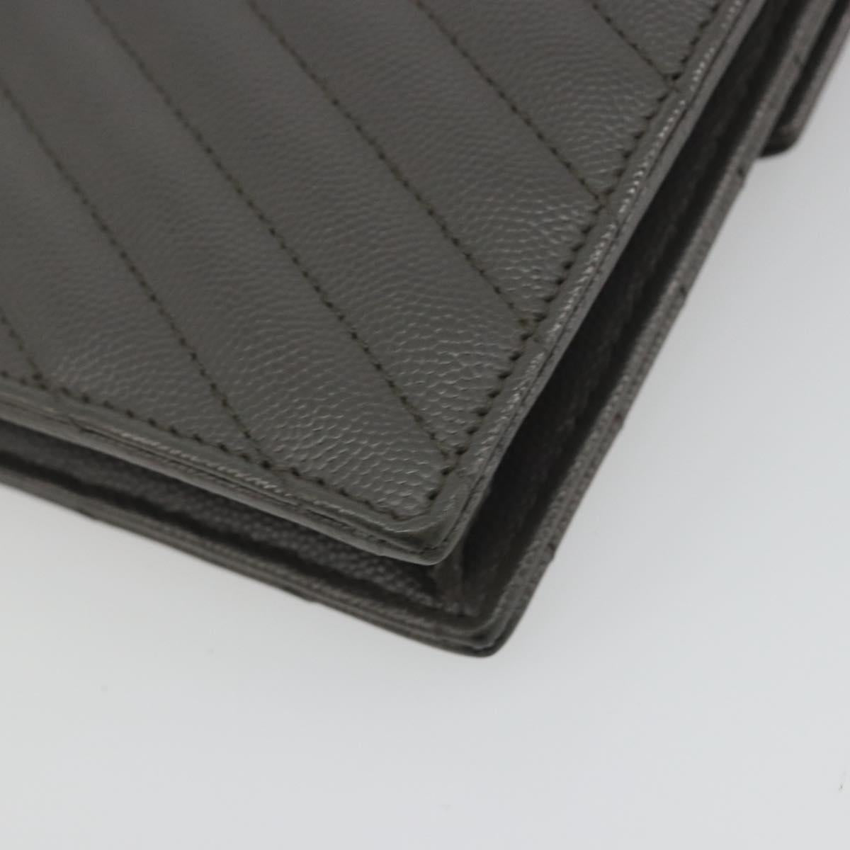 SAINT LAURENT Cassandra Chain Shoulder Wallet Leather Gray Silver Auth ka5813V