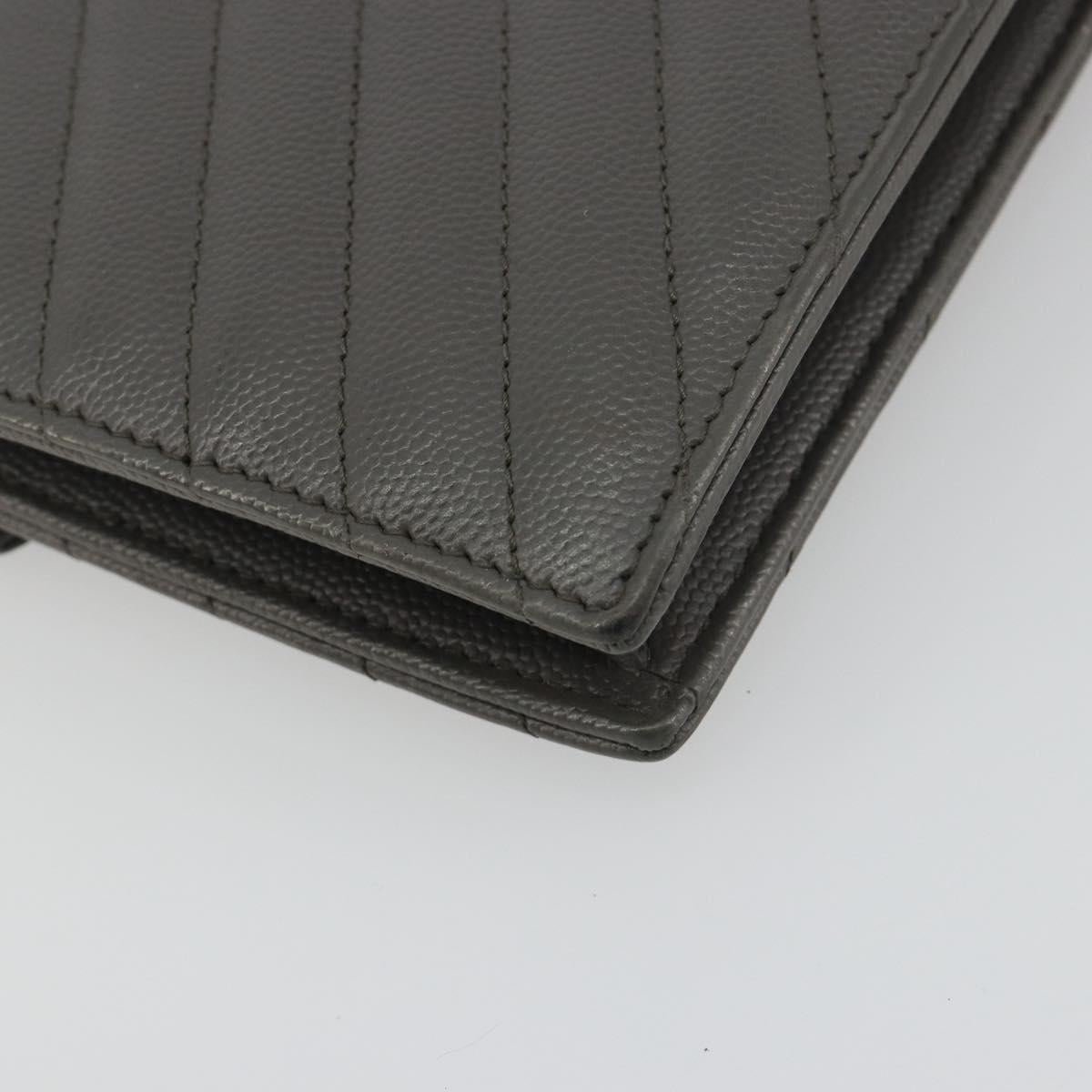 SAINT LAURENT Cassandra Chain Shoulder Wallet Leather Gray Silver Auth ka5813V