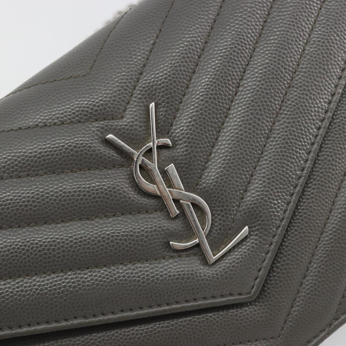 SAINT LAURENT Cassandra Chain Shoulder Wallet Leather Gray Silver Auth ka5813V