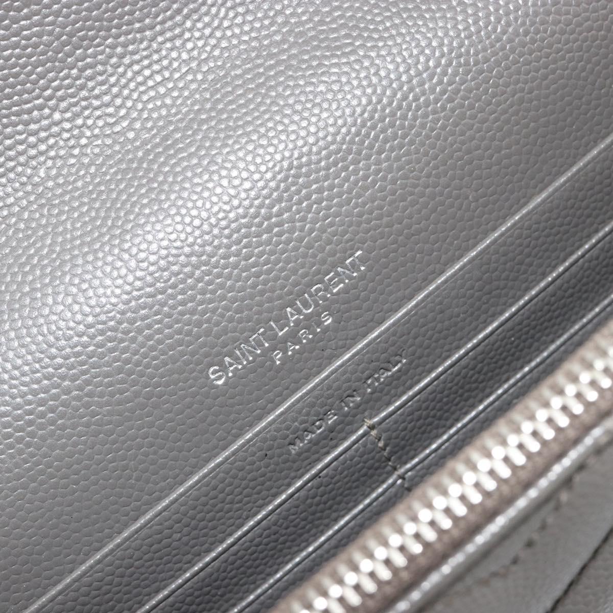 SAINT LAURENT Cassandra Chain Shoulder Wallet Leather Gray Silver Auth ka5813V