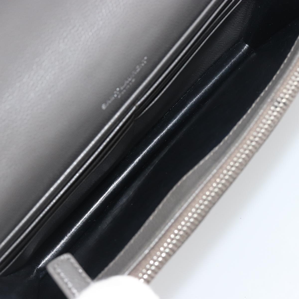 SAINT LAURENT Cassandra Chain Shoulder Wallet Leather Gray Silver Auth ka5813V